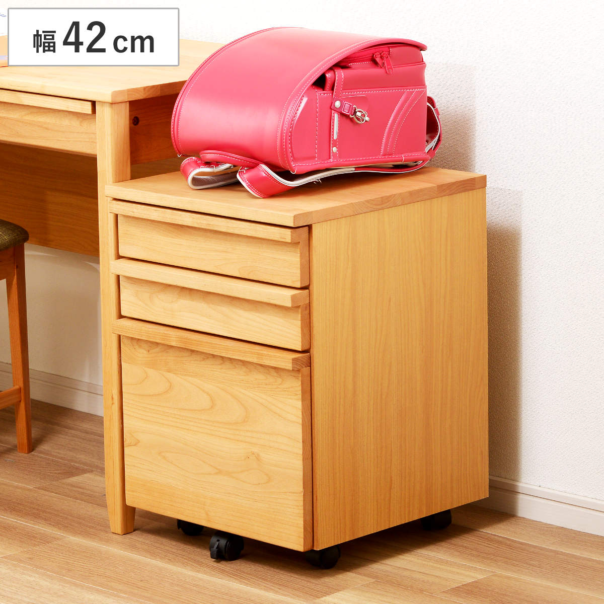 デスクワゴン 幅42cm 3段 キャスター付 トライA ( ワゴン サイドワゴン 引き出し 収納 デスク横 デスク下 サイドチェスト フルオープン 完成品 脇机 キャビネット サイドキャビネット 書類整理 おしゃれ ランドセル置き )