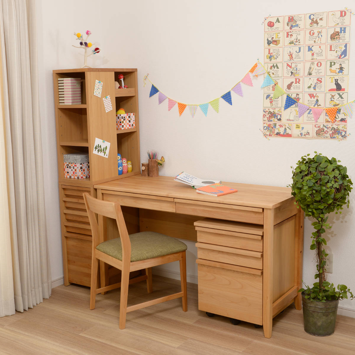 学習机 幅120cm 引出し付 トライA ( デスク 学習デスク 机 勉強机 木製 天然木 引き出し A3 シンプル 奥行50 コンパクト リビング学習 パソコンデスク ワークデスク リビングデスク 書斎 木製デスク シンプルデスク PCデスク )