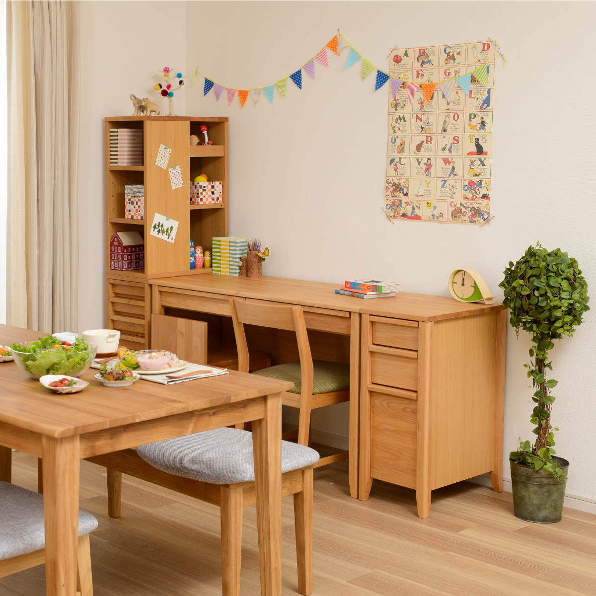 学習机 幅120cm 引出し付 トライA ( デスク 学習デスク 机 勉強机 木製 天然木 引き出し A3 シンプル 奥行50 コンパクト リビング学習 パソコンデスク ワークデスク リビングデスク 書斎 木製デスク シンプルデスク PCデスク )