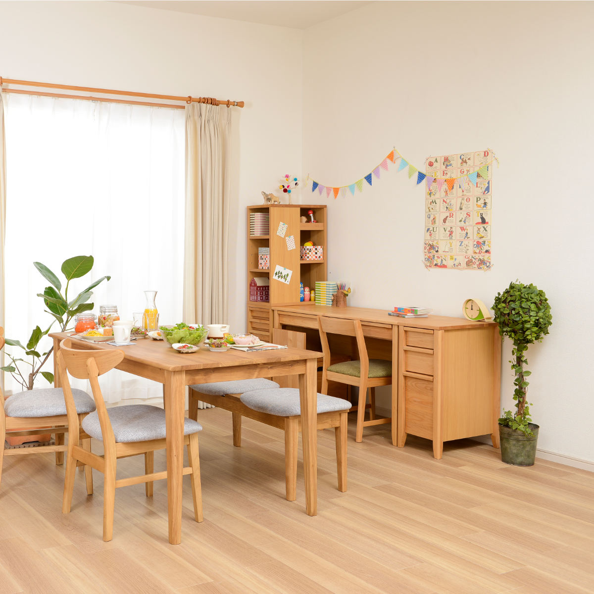 学習机 幅120cm 引出し付 トライA ( デスク 学習デスク 机 勉強机 木製 天然木 引き出し A3 シンプル 奥行50 コンパクト リビング学習 パソコンデスク ワークデスク リビングデスク 書斎 木製デスク シンプルデスク PCデスク )