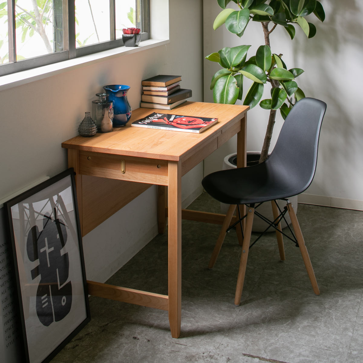 学習机 幅100cm 引出し付 トライA ( デスク 学習デスク 机 勉強机 木製 天然木 引き出し A3 A4 シンプル 奥行50 コンパクト リビング学習 パソコンデスク ワークデスク リビングデスク 書斎 木製デスク シンプルデスク PCデスク )