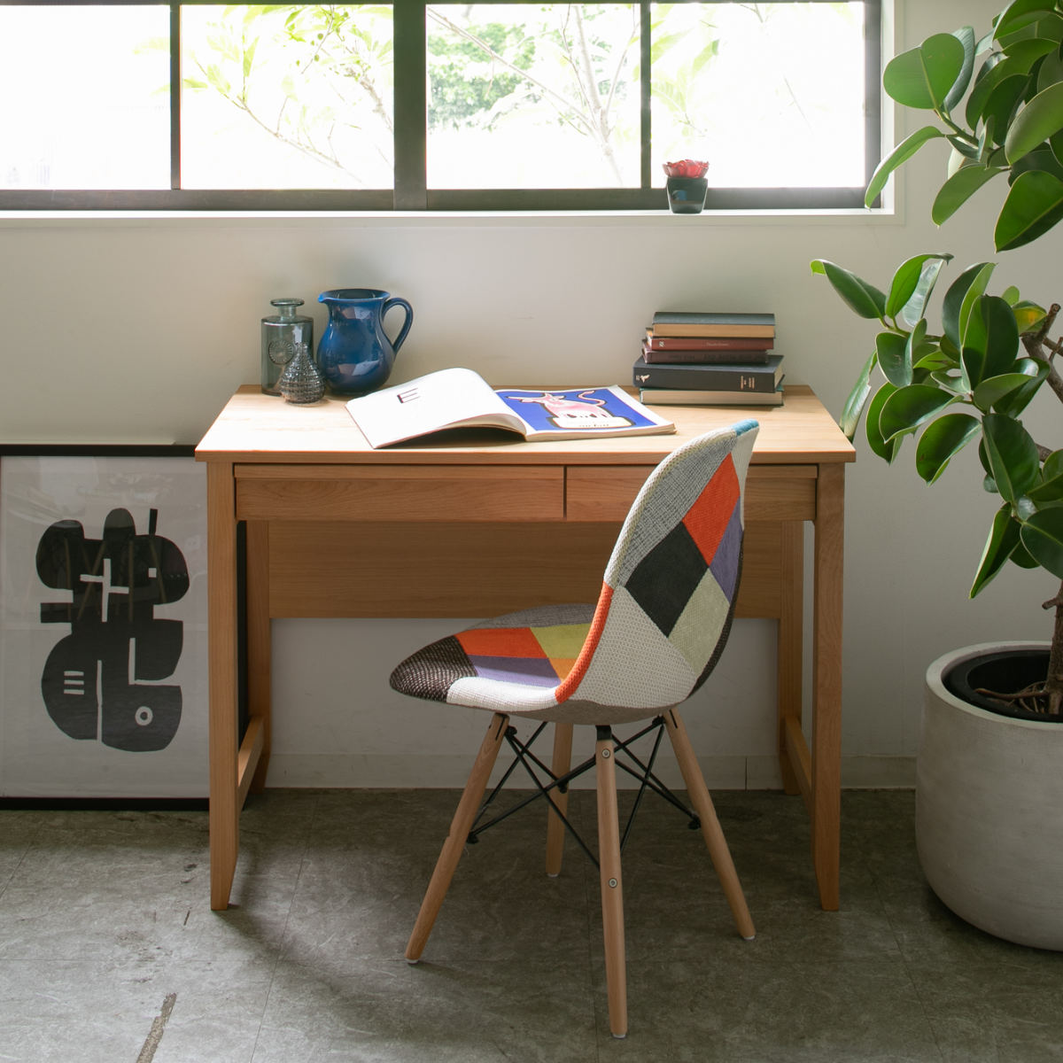 学習机 幅100cm 引出し付 トライA ( デスク 学習デスク 机 勉強机 木製 天然木 引き出し A3 A4 シンプル 奥行50 コンパクト リビング学習 パソコンデスク ワークデスク リビングデスク 書斎 木製デスク シンプルデスク PCデスク )