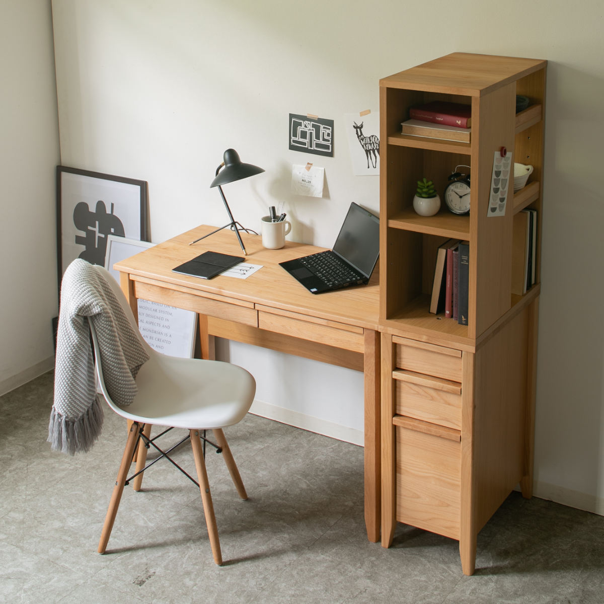 学習机 幅100cm 引出し付 トライA ( デスク 学習デスク 机 勉強机 木製 天然木 引き出し A3 A4 シンプル 奥行50 コンパクト リビング学習 パソコンデスク ワークデスク リビングデスク 書斎 木製デスク シンプルデスク PCデスク )