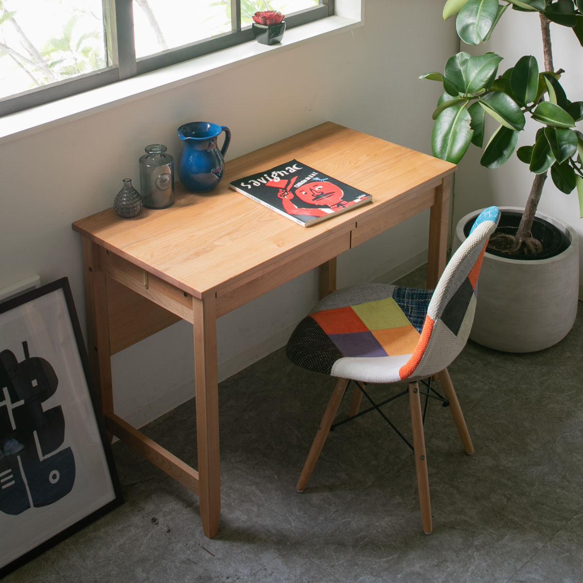 学習机 幅100cm 引出し付 トライA ( デスク 学習デスク 机 勉強机 木製 天然木 引き出し A3 A4 シンプル 奥行50 コンパクト リビング学習 パソコンデスク ワークデスク リビングデスク 書斎 木製デスク シンプルデスク PCデスク )