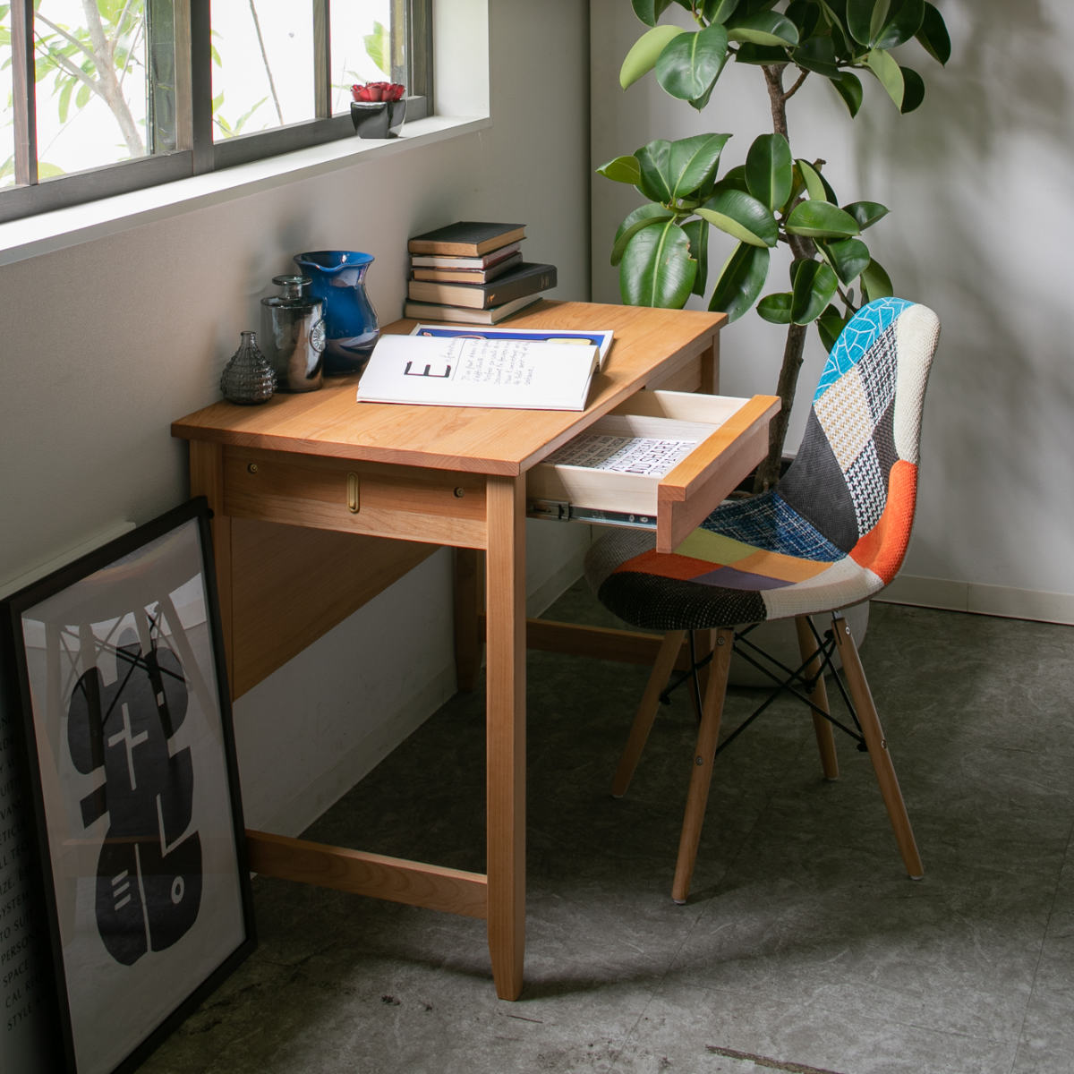 学習机 幅100cm 引出し付 トライA ( デスク 学習デスク 机 勉強机 木製 天然木 引き出し A3 A4 シンプル 奥行50 コンパクト リビング学習 パソコンデスク ワークデスク リビングデスク 書斎 木製デスク シンプルデスク PCデスク )