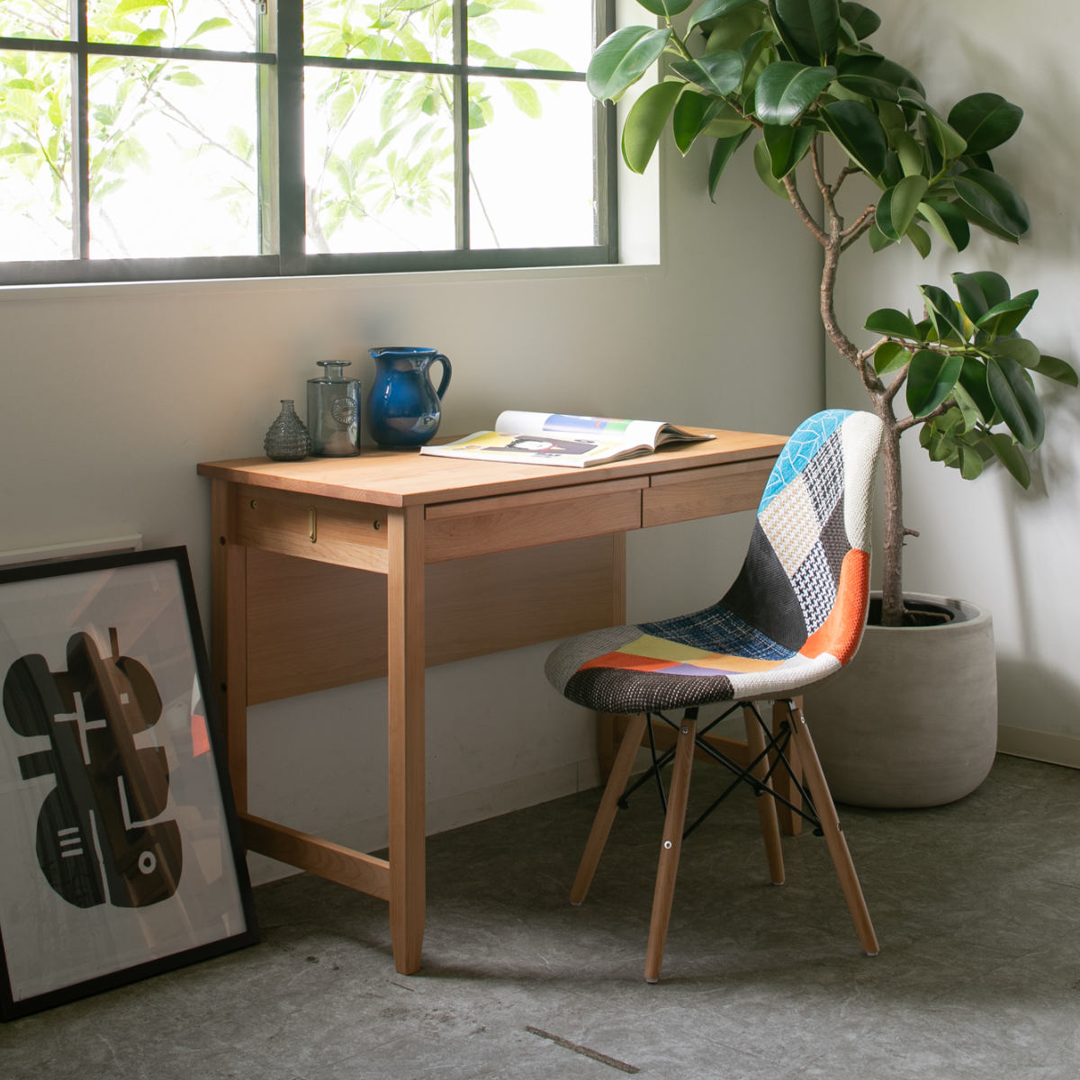 学習机 幅100cm 引出し付 トライA ( デスク 学習デスク 机 勉強机 木製 天然木 引き出し A3 A4 シンプル 奥行50 コンパクト リビング学習 パソコンデスク ワークデスク リビングデスク 書斎 木製デスク シンプルデスク PCデスク )