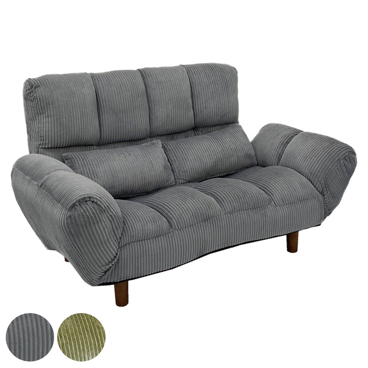 ソファ 2人掛け 幅175cm コーデュロイ生地 ファクト3 ( ソファー リビングソファ アームソファ 背もたれ リクライニング 肘掛け 脚 取り外し ローソファ クッション付き コンパクト ポケットコイル おしゃれ フラット ) 【グレー】