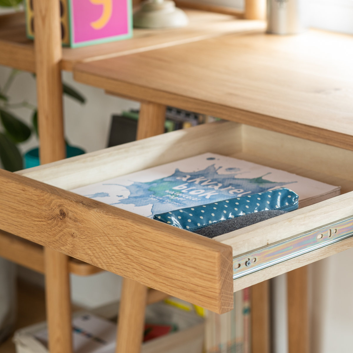 ワークデスク 幅90cm 奥行50cm パルレ ( デスク 机 学習机 勉強机 パソコンデスク オフィスデスク コンパクト 木製 天然木 引き出し 学習デスク パソコン PC リビングデスク スチール おしゃれ 平机 )