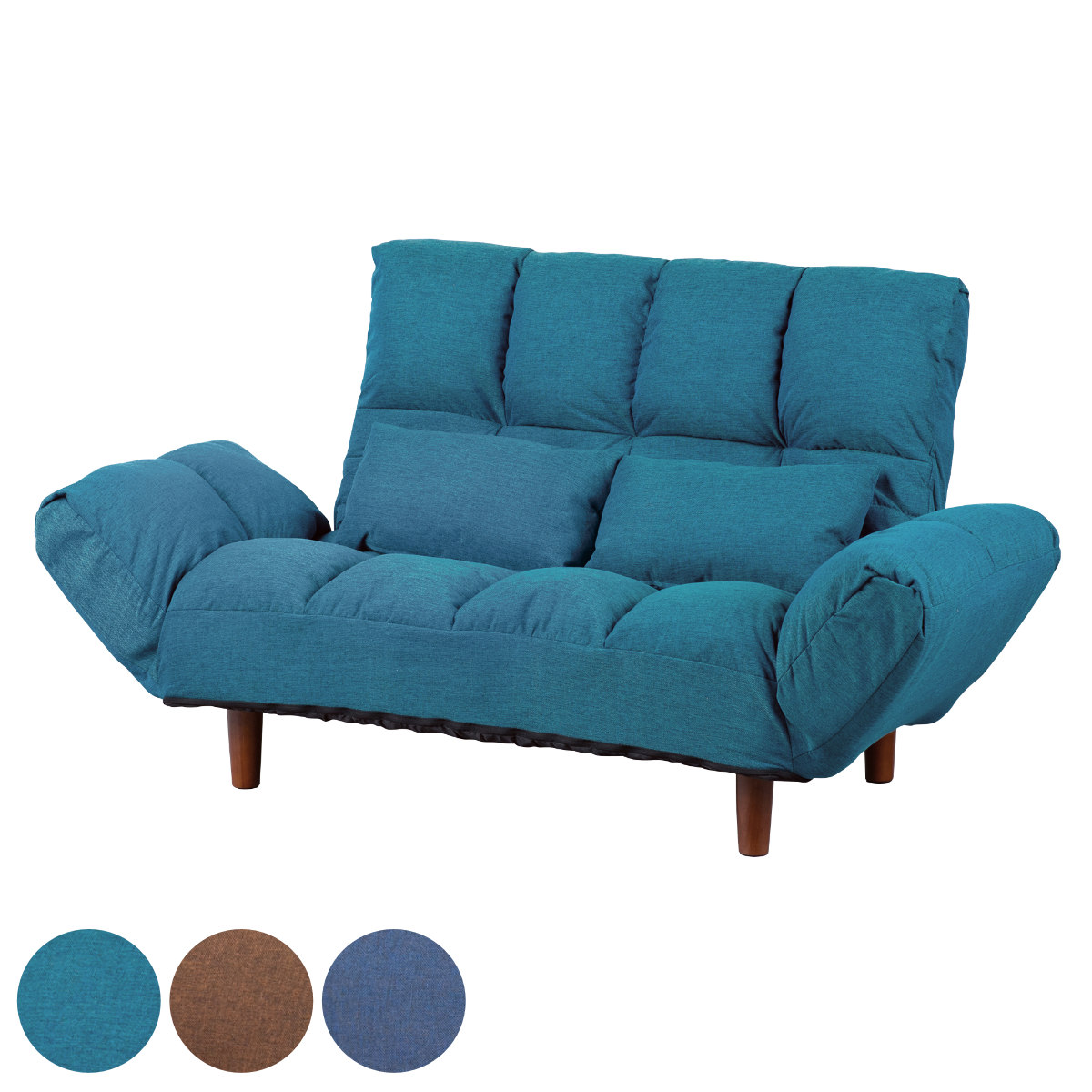 ソファ 2人掛け 幅175cm ファブリック生地 ファクト4 ( ソファー リビングソファ アームソファ 背もたれ リクライニング 肘掛け 脚 取り外し ローソファ クッション付き コンパクト ポケットコイル おしゃれ フラット ファブリック ) 【ブルー】
