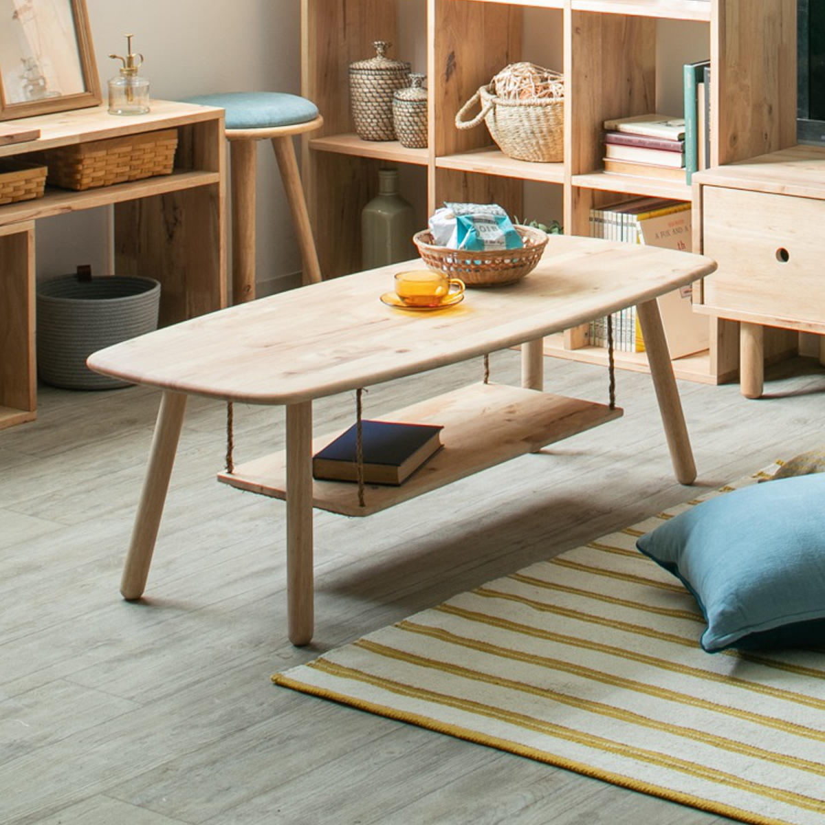 リビングテーブル 幅120cm 収納棚付 センターテーブル NATURAL SIGNATURE ( ローテーブル テーブル 机 長方形 木製 天然木 奥行50cm 棚付き 収納 リビング 木製テーブル おしゃれ 座卓 カフェテーブル コーヒーテーブル )