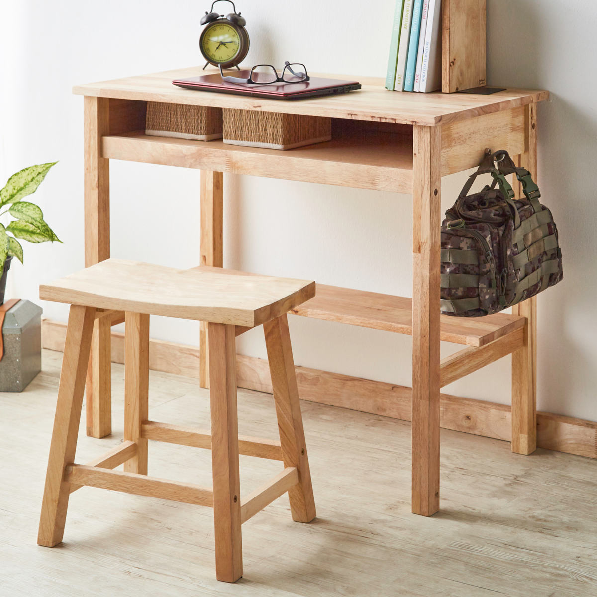 ワークデスク チェアセット 収納棚付 テーブル幅90cm NATURAL SIGNATURE ( デスク 机 学習机 勉強机 椅子付き パソコンデスク コンパクト 木製 天然木 棚 学習デスク パソコン PC リビングデスク おしゃれ 平机 ドレッサー )