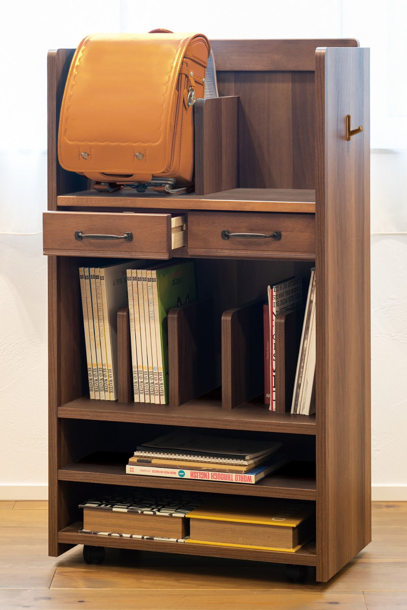 ランドセルラック 学習机用棚 トライR ( 収納 ラック ランドセル 木製 天然木 ランドセル収納 引き出し 棚 キッズ リビングラック 本棚 ワゴン 完成品 リビング キャスター付き かばん 置き場 学校教材 おしゃれ モダン )