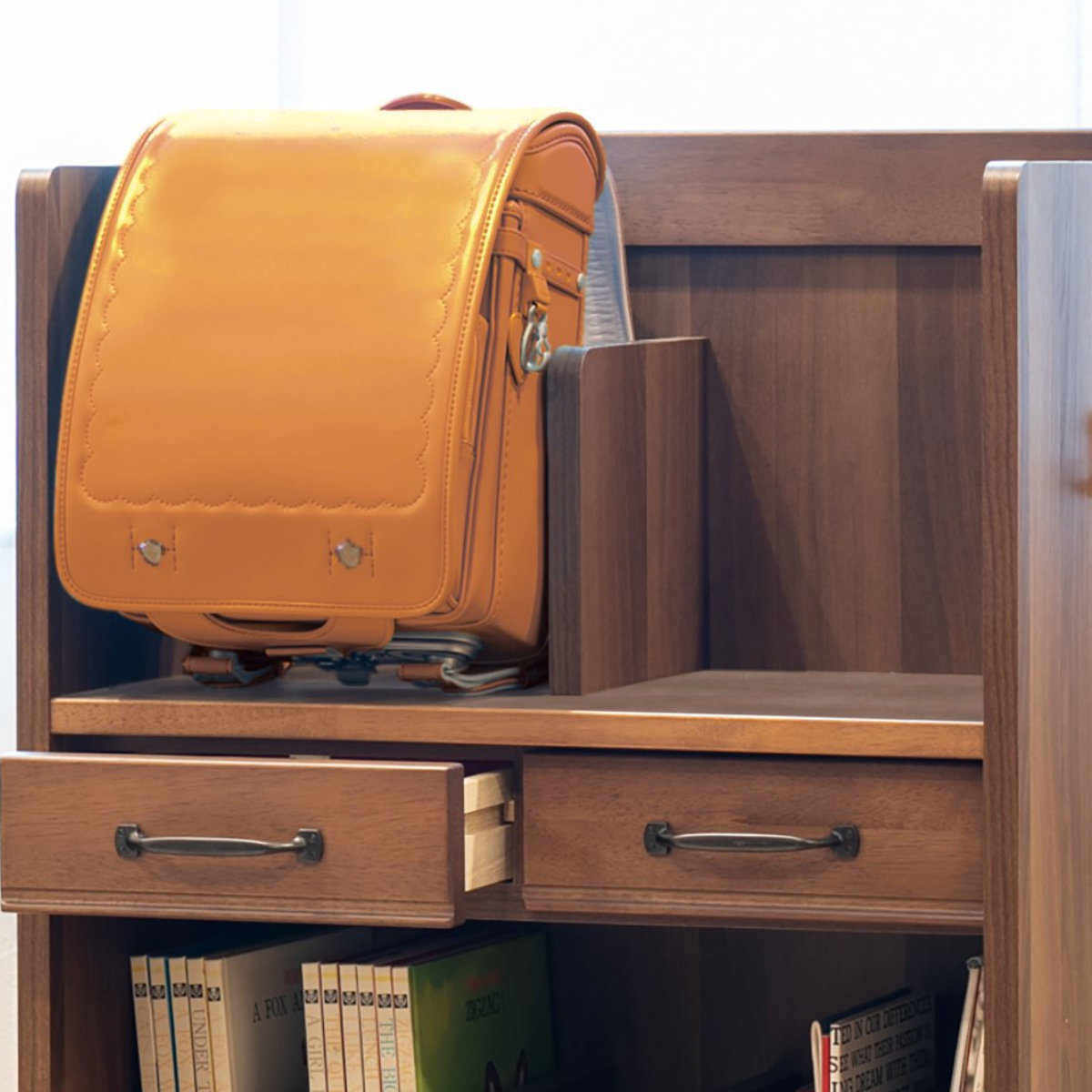 ランドセルラック 学習机用棚 トライR ( 収納 ラック ランドセル 木製 天然木 ランドセル収納 引き出し 棚 キッズ リビングラック 本棚 ワゴン 完成品 リビング キャスター付き かばん 置き場 学校教材 おしゃれ モダン )