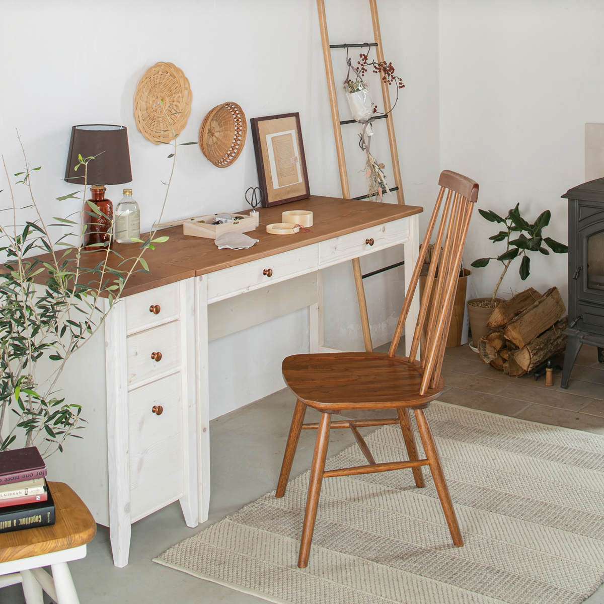 学習机 幅120cm 引出し付 トライP ( デスク 学習デスク 机 勉強机 木製 天然木 引き出し A3 リビング学習 パソコンデスク ワークデスク リビングデスク 書斎 木製デスク シンプルデスク PCデスク カントリー調 )