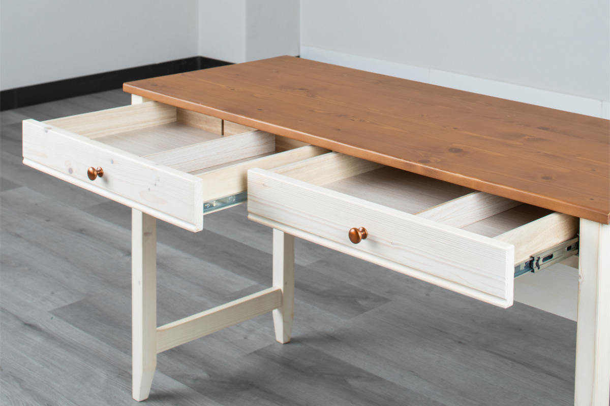 学習机 幅120cm 引出し付 トライP ( デスク 学習デスク 机 勉強机 木製 天然木 引き出し A3 リビング学習 パソコンデスク ワークデスク リビングデスク 書斎 木製デスク シンプルデスク PCデスク カントリー調 )