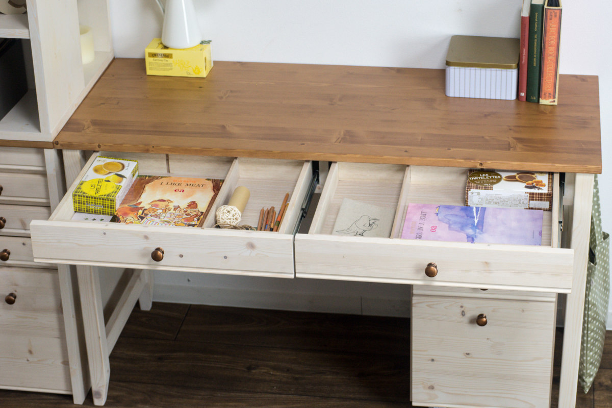 学習机 幅120cm 引出し付 トライP ( デスク 学習デスク 机 勉強机 木製 天然木 引き出し A3 リビング学習 パソコンデスク ワークデスク リビングデスク 書斎 木製デスク シンプルデスク PCデスク カントリー調 )