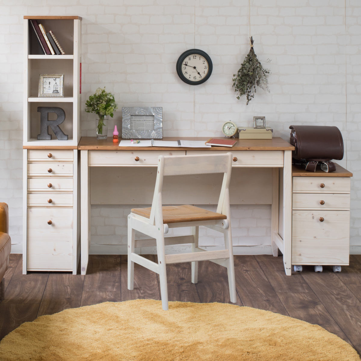 学習机 幅120cm 引出し付 トライP ( デスク 学習デスク 机 勉強机 木製 天然木 引き出し A3 リビング学習 パソコンデスク ワークデスク リビングデスク 書斎 木製デスク シンプルデスク PCデスク カントリー調 )