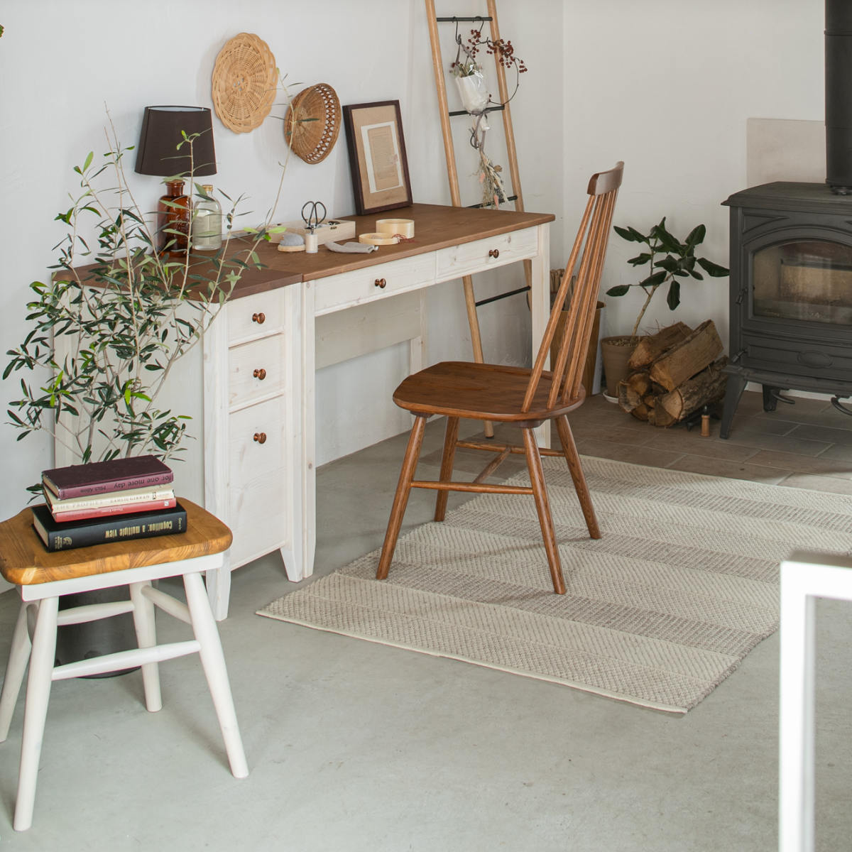 学習机 幅120cm 引出し付 トライP ( デスク 学習デスク 机 勉強机 木製 天然木 引き出し A3 リビング学習 パソコンデスク ワークデスク リビングデスク 書斎 木製デスク シンプルデスク PCデスク カントリー調 )