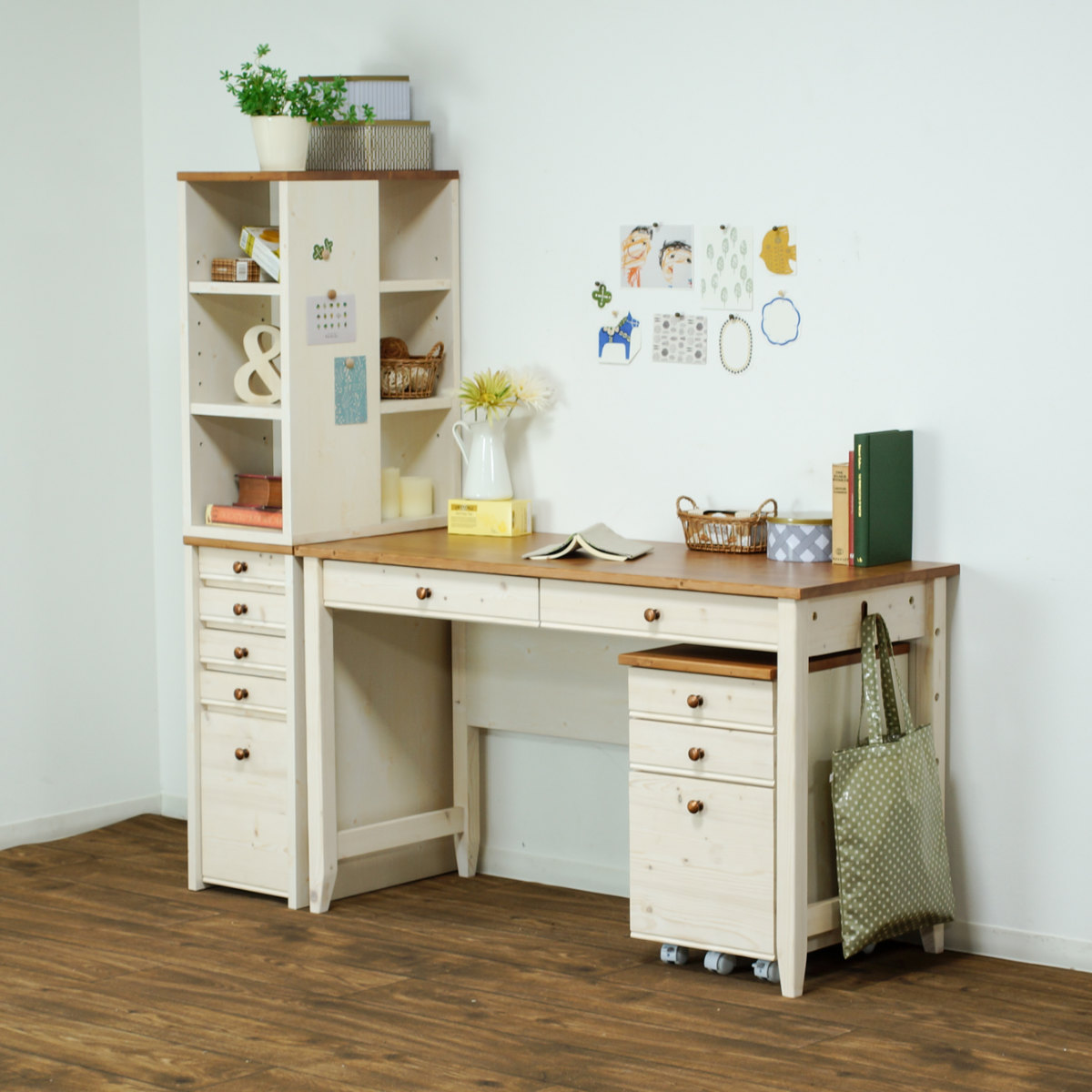 デスクワゴン 幅42cm 3段 キャスター付 トライP ( ワゴン サイドワゴン 引き出し 収納 デスク横 デスク下 サイドチェスト フルオープン 完成品 脇机 キャビネット サイドキャビネット 書類整理 おしゃれ カントリー調 )