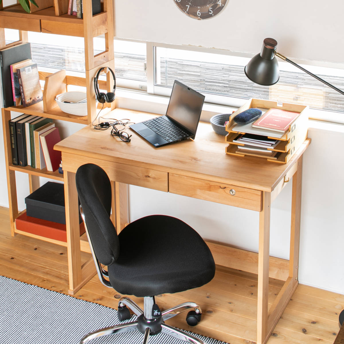学習机 シンプル 幅100cm 奥行55cm 引出し付 フォレスト ( デスク 学習デスク 机 勉強机 木製 天然木 引き出し A3 A4 リビング学習 パソコンデスク ワークデスク リビングデスク 書斎 木製デスク シンプルデスク PCデスク )