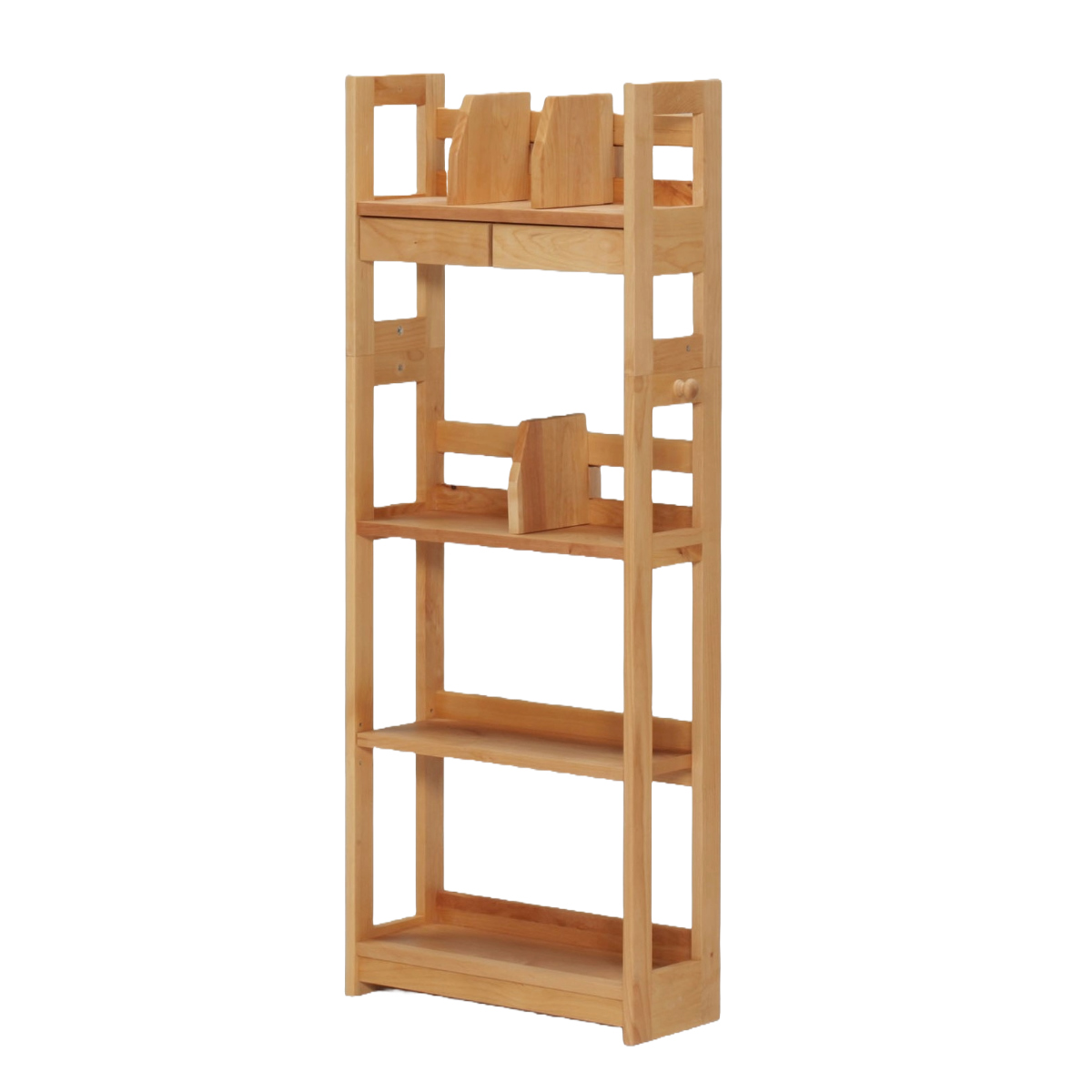 オープンラック 書棚 幅55cm 高さ143cm フォレスト ( ラック 棚 収納 木製 天然木 収納棚 シェルフ 引き出し付き 小物収納 スリム 奥行23cm 本棚 本立て シンプル 教科書 本 学習教材 ブックエンド フック付き デスク横 )
