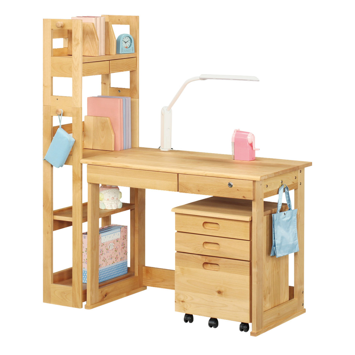 オープンラック 書棚 幅55cm 高さ143cm フォレスト ( ラック 棚 収納 木製 天然木 収納棚 シェルフ 引き出し付き 小物収納 スリム 奥行23cm 本棚 本立て シンプル 教科書 本 学習教材 ブックエンド フック付き デスク横 )