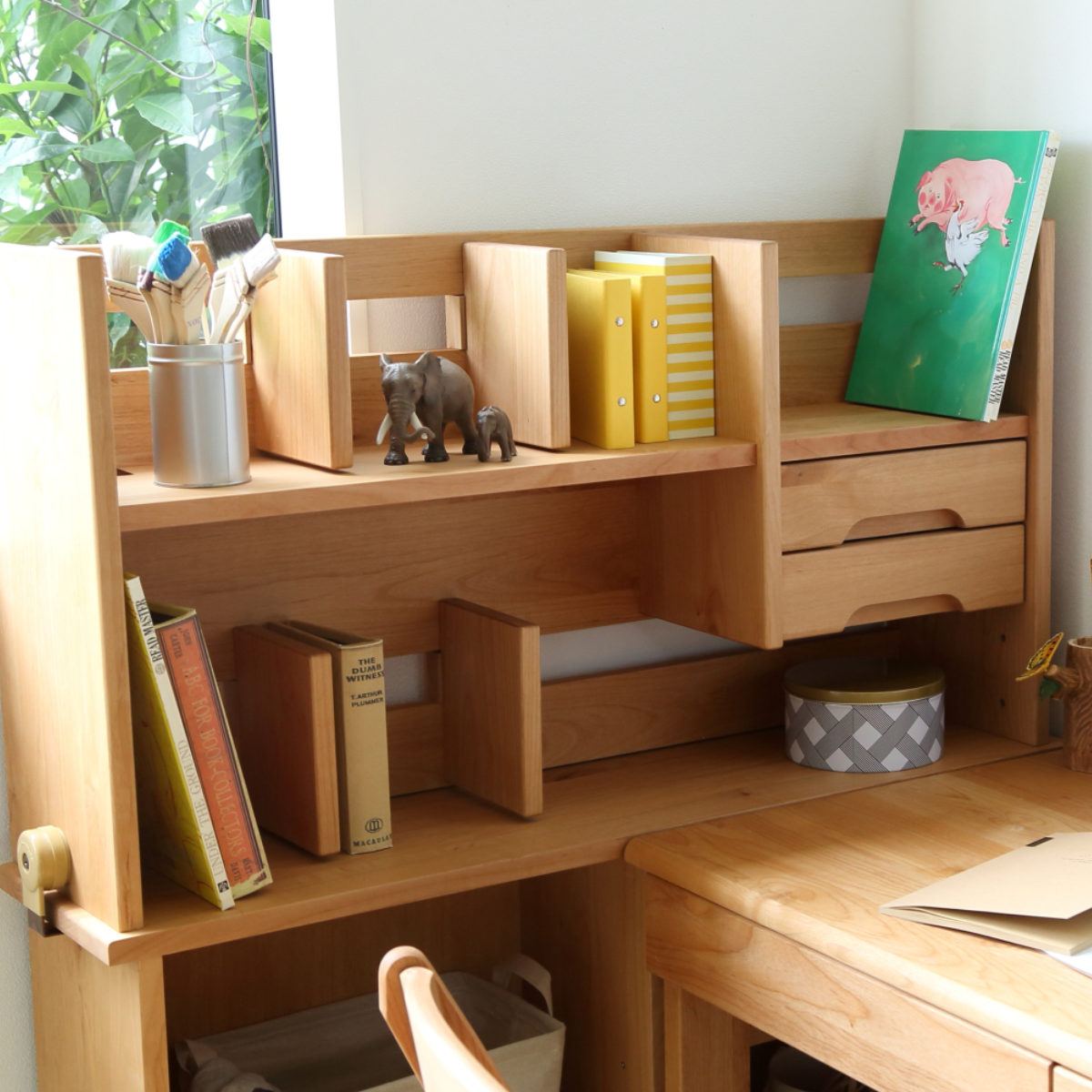 オープンラック 上棚のみ レオ用 ( 上棚 デスク用 机上棚 ラック 棚 収納 木製 天然木 学習デスク 机 勉強机 取り付け 対応 引き出し付き 小物収納 本棚 本立て シンプル 教科書 本 学習教材 ブックエンド 完成品 )