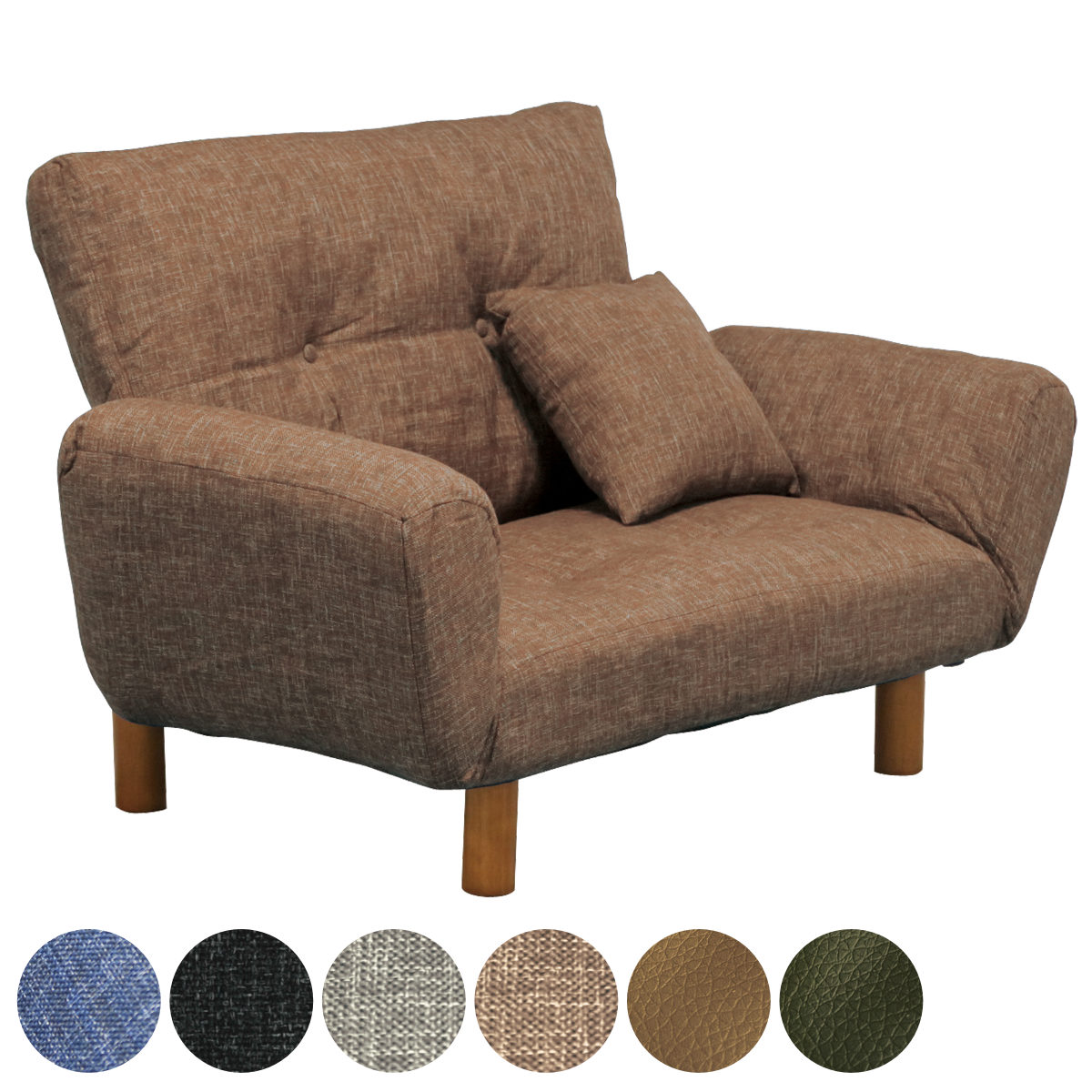 ソファ 2人掛け 幅120cm ファブリック生地 PVC生地 ハーモニー ( ソファー リビングソファ アームソファ 背もたれ 肘掛け リクライニング 脚 取り外し ローソファ クッション付き コンパクト ポケットコイル おしゃれ レザー調 ) 【ブラウン】