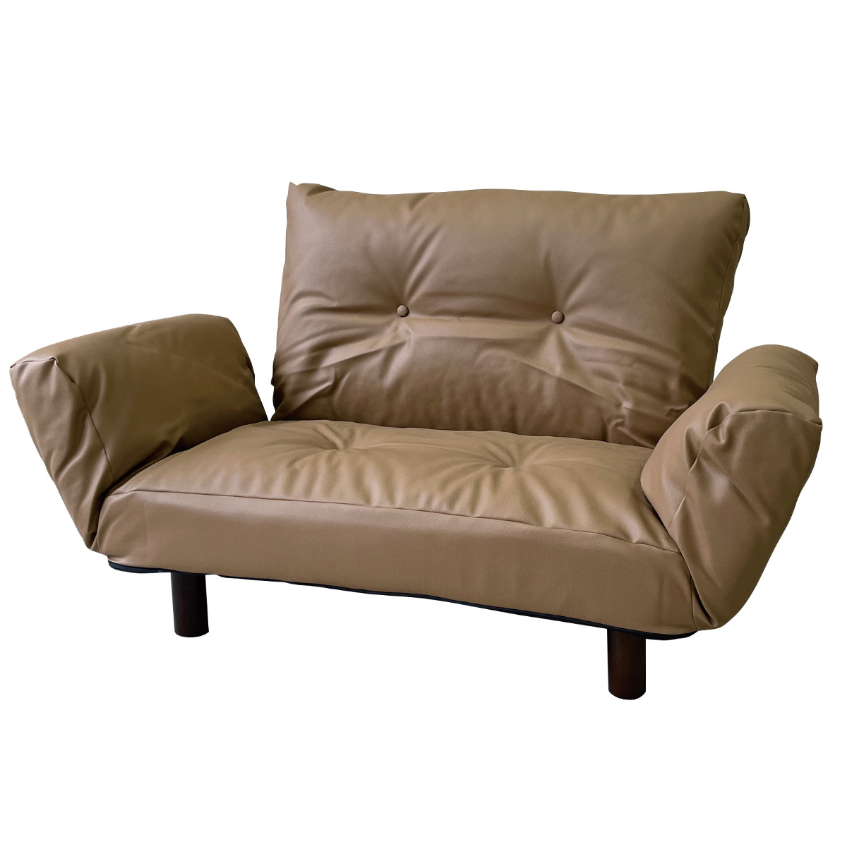 ソファ 2人掛け 幅120cm ファブリック生地 PVC生地 ハーモニー ( ソファー リビングソファ アームソファ 背もたれ 肘掛け リクライニング 脚 取り外し ローソファ クッション付き コンパクト ポケットコイル おしゃれ レザー調 ) 【ブラウン】 ブラウン