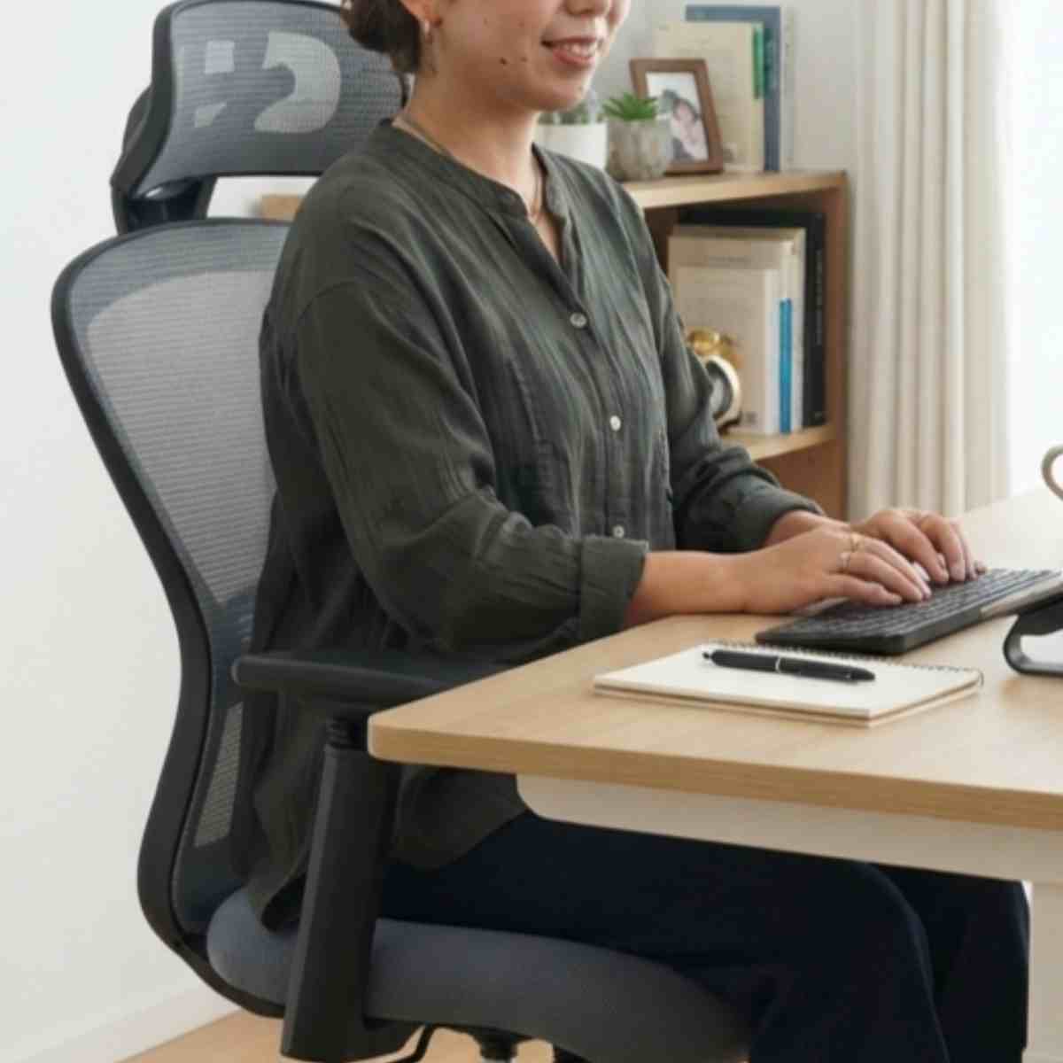 オフィスチェア 座面高48~56cm ヘッドレスト付き メッシュ フォーカス ( 高さ調節 キャスター付 回転 椅子 イス いす チェア ワークチェア デスクチェア 3Dアーム ロッキング機能 ランバーサポート ) 【ブラック】 ブラック