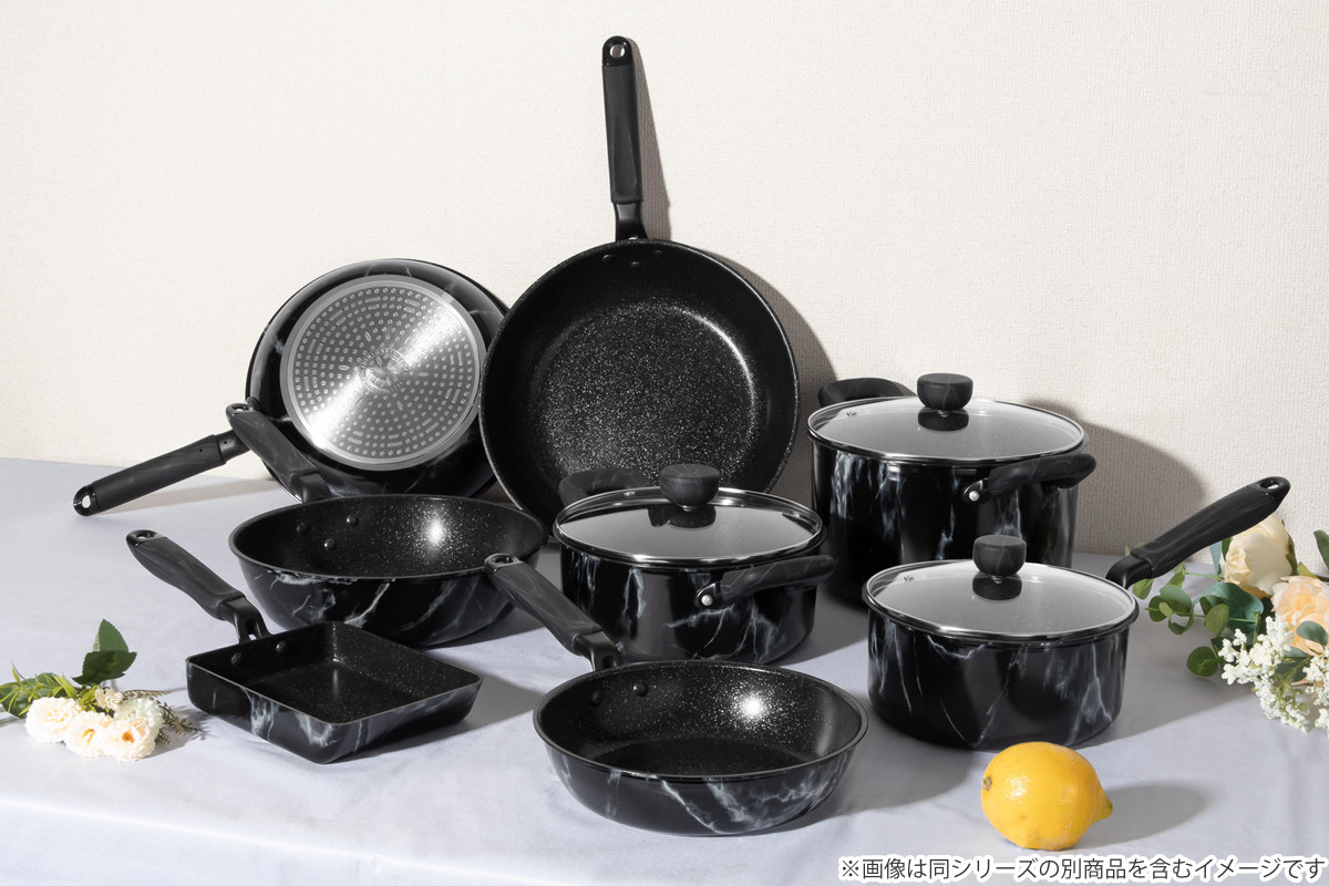 卵焼き器 13×18cm IH対応 ふっ素樹脂加工 MARBLE KITCHEN エッグパン ( ガス火対応 オール熱源対応 ふっ素加工 軽い 玉子焼き器 朝食 弁当 弁当作り アルミ製 フッ素コーティング 軽量 大理石柄 おしゃれ ) 【ブラック】 ブラック