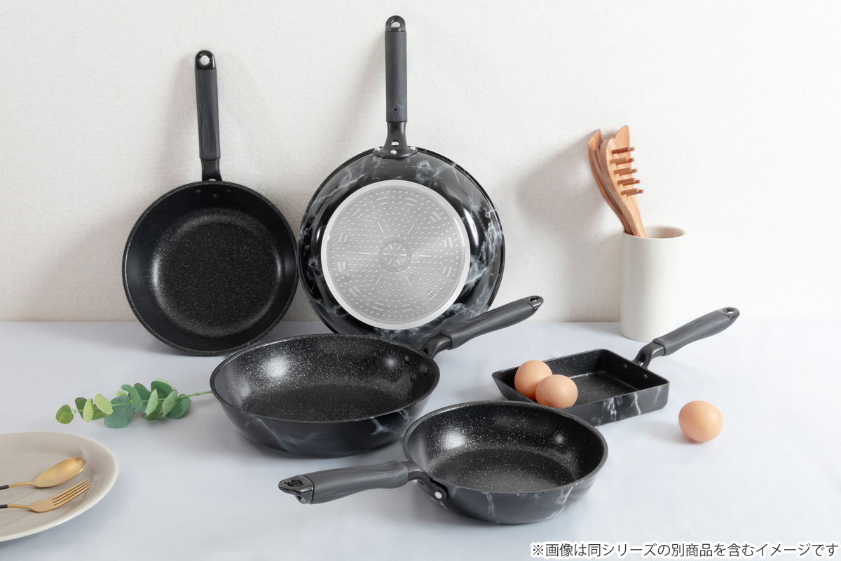 卵焼き器 13×18cm IH対応 ふっ素樹脂加工 MARBLE KITCHEN エッグパン ( ガス火対応 オール熱源対応 ふっ素加工 軽い 玉子焼き器 朝食 弁当 弁当作り アルミ製 フッ素コーティング 軽量 大理石柄 おしゃれ ) 【ブラック】 ブラック