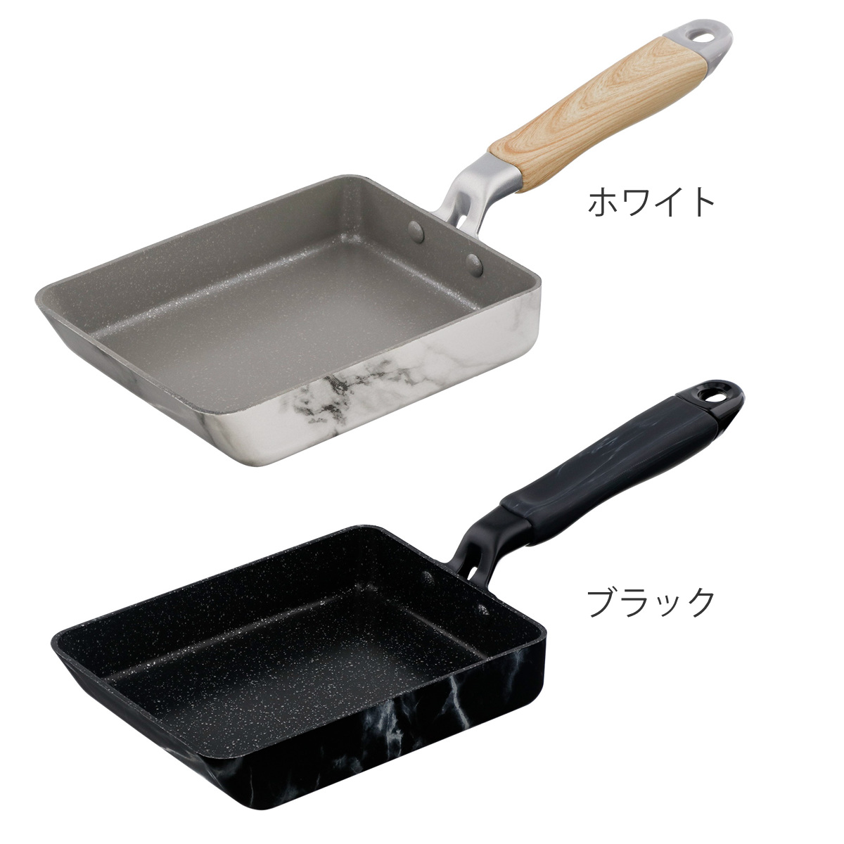 卵焼き器 13×18cm IH対応 ふっ素樹脂加工 MARBLE KITCHEN エッグパン ( ガス火対応 オール熱源対応 ふっ素加工 軽い 玉子焼き器 朝食 弁当 弁当作り アルミ製 フッ素コーティング 軽量 大理石柄 おしゃれ ) 【ブラック】 ブラック