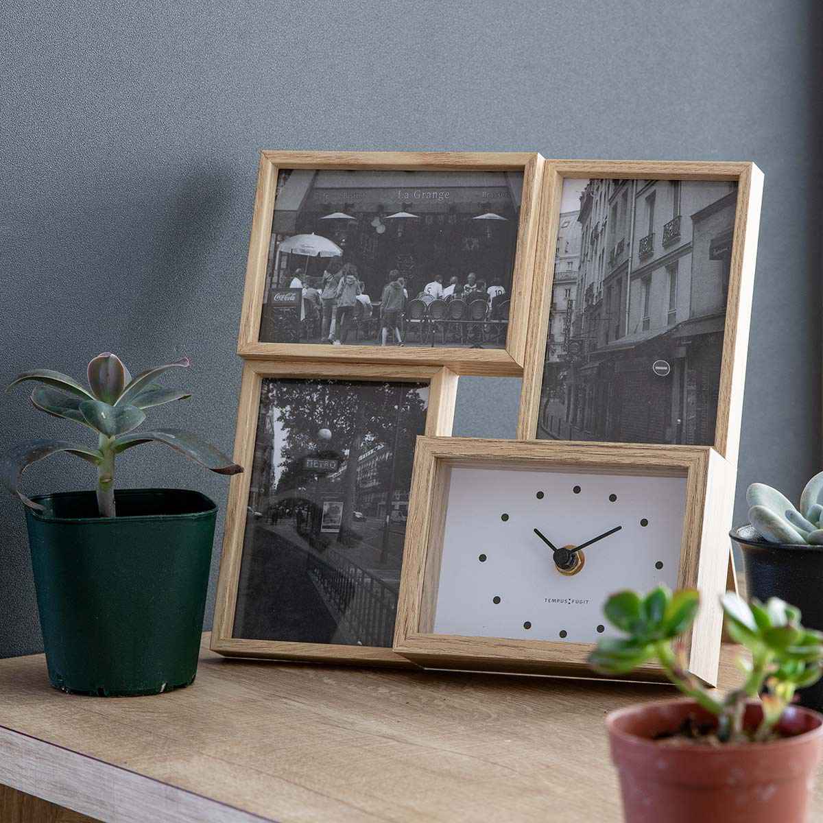 時計 BIT4 ASH 写真立て 木製 北欧風 （ フォトフレーム 壁掛け 掛け時計 置き時計 壁掛け時計 3面 掛け 置き 両用 スタンド付き プレゼ