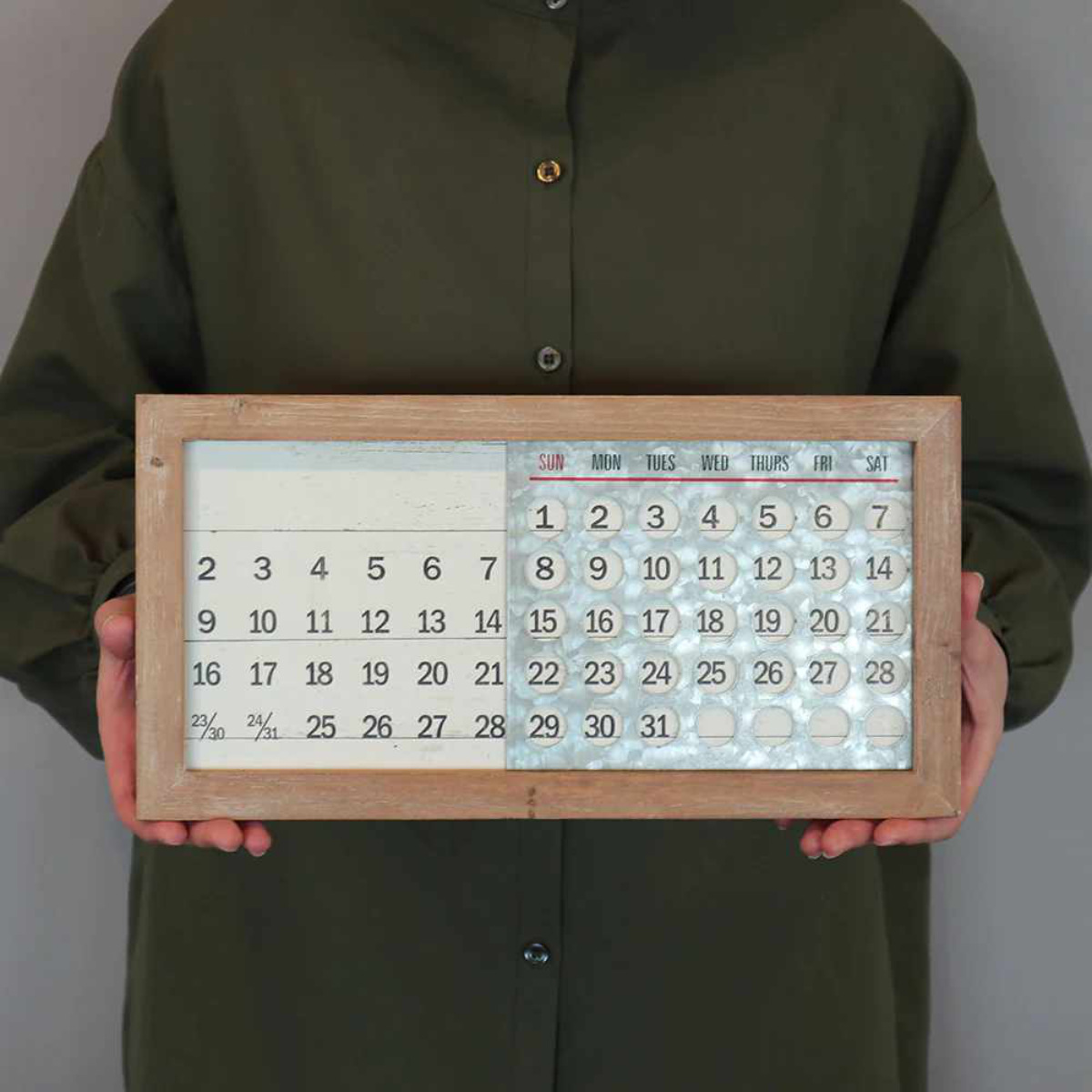 万年カレンダー WOODEN PERPETUAL CALENDAR MINI 掛け置き両用 35cm×18cm （ 万年 カレンダー 木製 ブリキ  卓上カレンダー 壁掛け 卓上 壁面 おしゃれ レトロ アンティーク調 ヴィンテージ ビンテージ インテリア 雑貨 ）