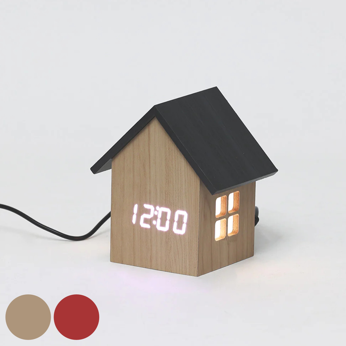 置き時計 グリムハウス 家型 デジタル アラーム 室温計 （ 卓上 時計 目覚まし時計 かわいい 置時計 おしゃれ とけい クロック 木目調 LE