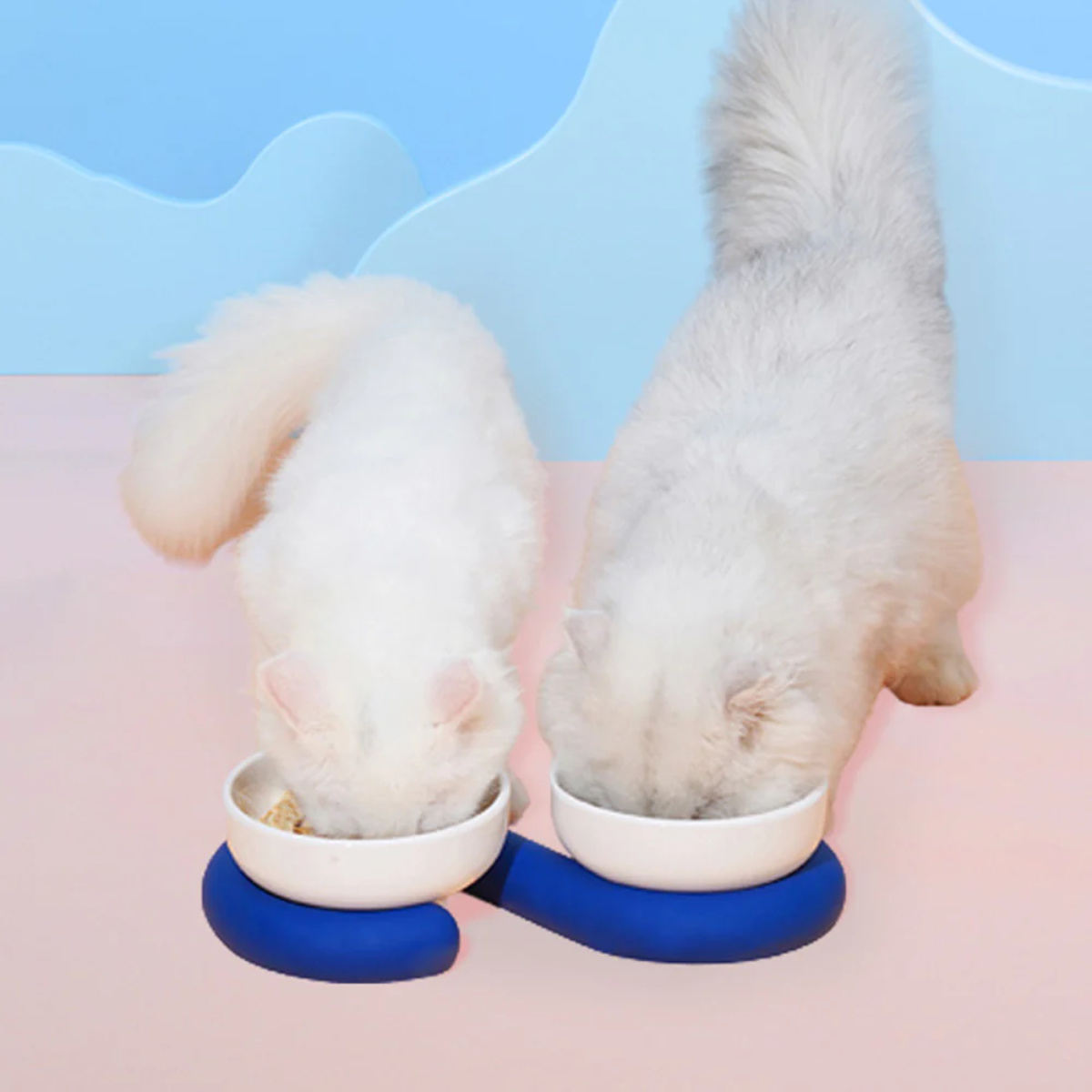 フードボウル Double Bowl Base ZEZE 高さがある ( ペットボウル ダブル 猫 ペット用 餌皿 エサ皿 食べやすい ペット用食器 えさ入れ 猫用 滑り止め付き ペット用品 ) 【ホワイトオレンジ】 ホワイトオレンジ