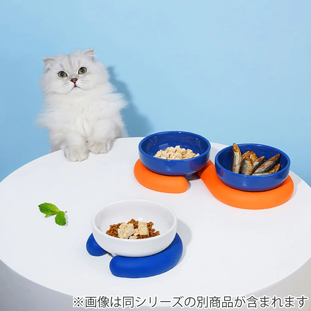 フードボウル Double Bowl Base ZEZE 高さがある ( ペットボウル ダブル 猫 ペット用 餌皿 エサ皿 食べやすい ペット用食器 えさ入れ 猫用 滑り止め付き ペット用品 ) 【ホワイトオレンジ】 ホワイトオレンジ