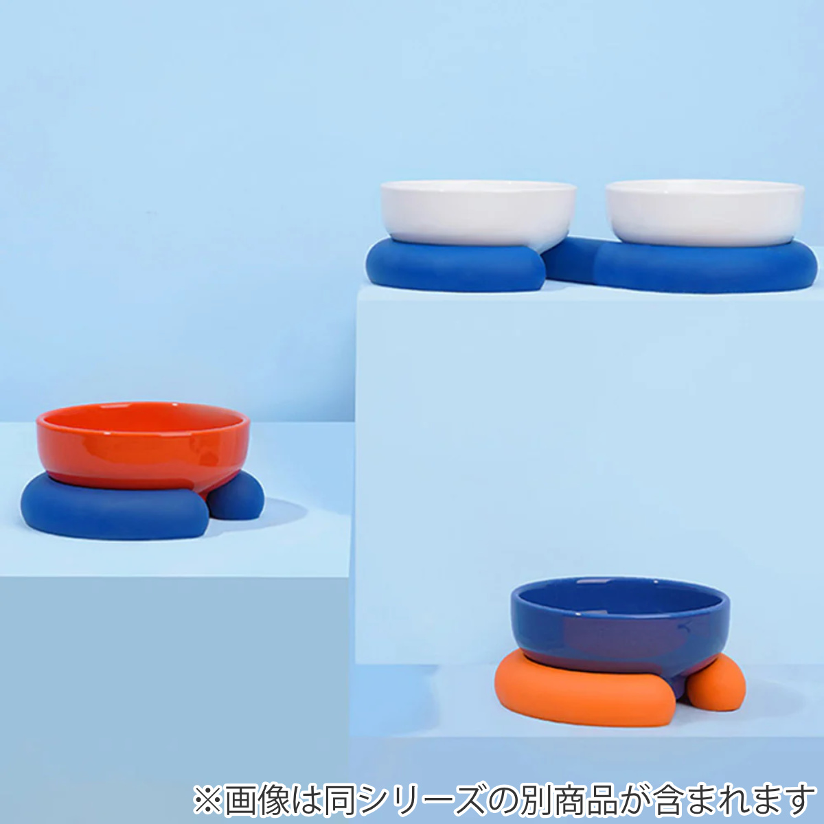 フードボウル Double Bowl Base ZEZE 高さがある ( ペットボウル ダブル 猫 ペット用 餌皿 エサ皿 食べやすい ペット用食器 えさ入れ 猫用 滑り止め付き ペット用品 ) 【ホワイトオレンジ】 ホワイトオレンジ