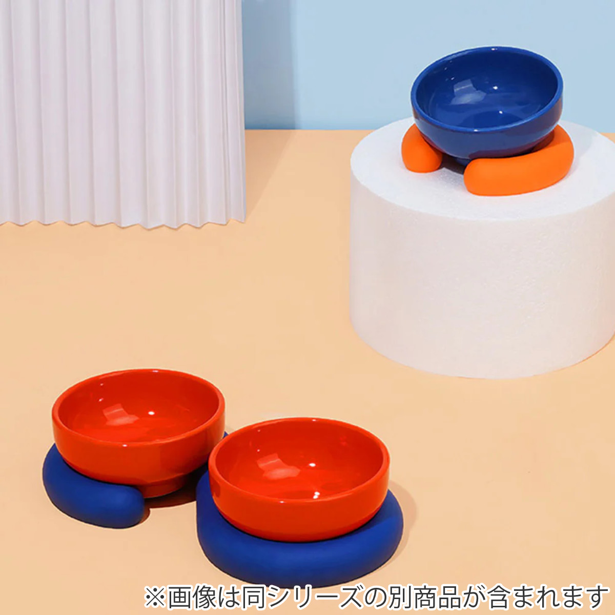 フードボウル Double Bowl Base ZEZE 高さがある ( ペットボウル ダブル 猫 ペット用 餌皿 エサ皿 食べやすい ペット用食器 えさ入れ 猫用 滑り止め付き ペット用品 ) 【ホワイトオレンジ】 ホワイトオレンジ