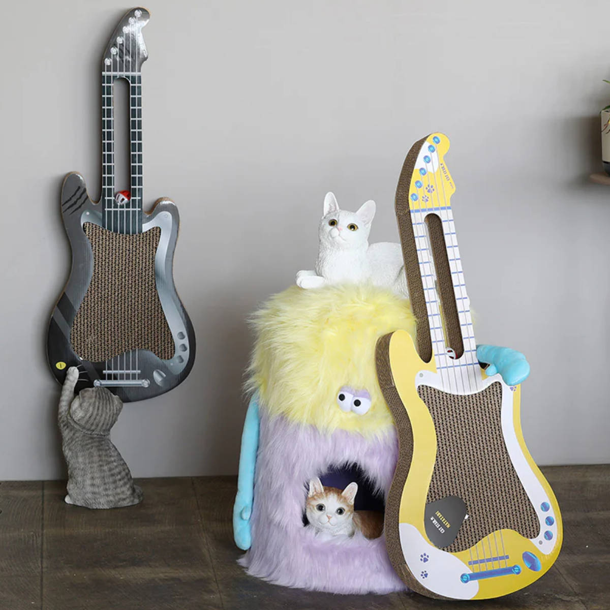 爪とぎ キャットスター 猫 壁 ( 爪研ぎ つめとぎ 猫用 ダンボール ストレス解消 遊び おもちゃ かわいい 爪磨き 壁掛け ガリガリ 長持ち ねこ 猫用品 ペット用品 ギター またたび ) 【ブラック】