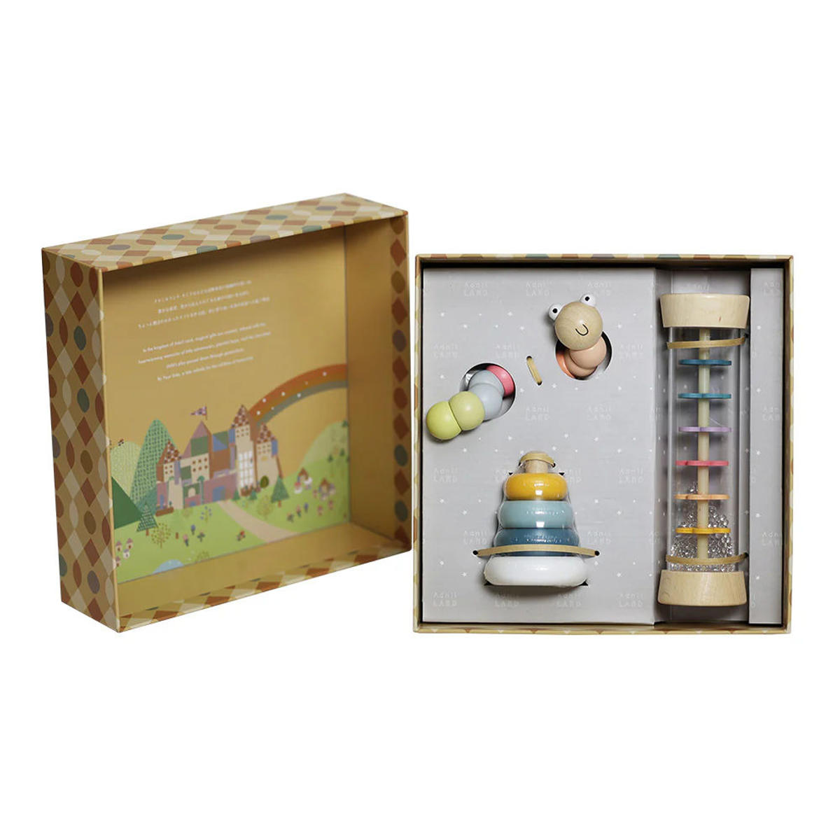 木製 おもちゃ 3点 ギフトセット MEMENTO RHYTHM 知育玩具 カラカラ Adnil LAND 0ヶ月 10ヶ月 1歳5ヶ月 ( 出産祝い ギフト おしゃれ 木のおもちゃ ベビー プレゼント 赤ちゃん 男の子 女の子 知育 指先知育 積み木 棒通し 音が鳴る )