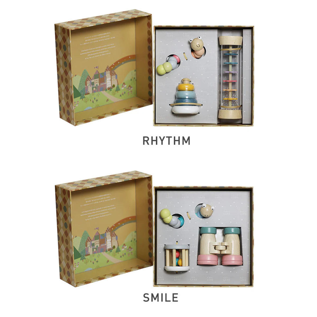 木製 おもちゃ 3点 ギフトセット MEMENTO SMILE 知育玩具 カラカラ Adnil LAND 0ヶ月 10ヶ月 1歳5ヶ月 ( 出産祝い ギフト おしゃれ 木のおもちゃ ベビー プレゼント 赤ちゃん 男の子 女の子 知育 ラトル 音 ガラガラ 双眼鏡 )