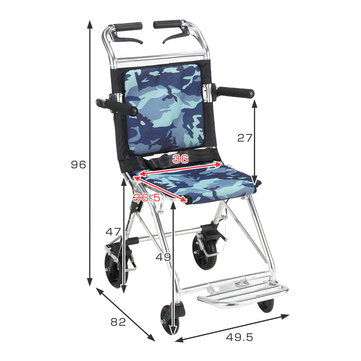 車いす コンパクト介助車 楽ティ 介助式 背固定タイプ 迷彩 座面幅36cm