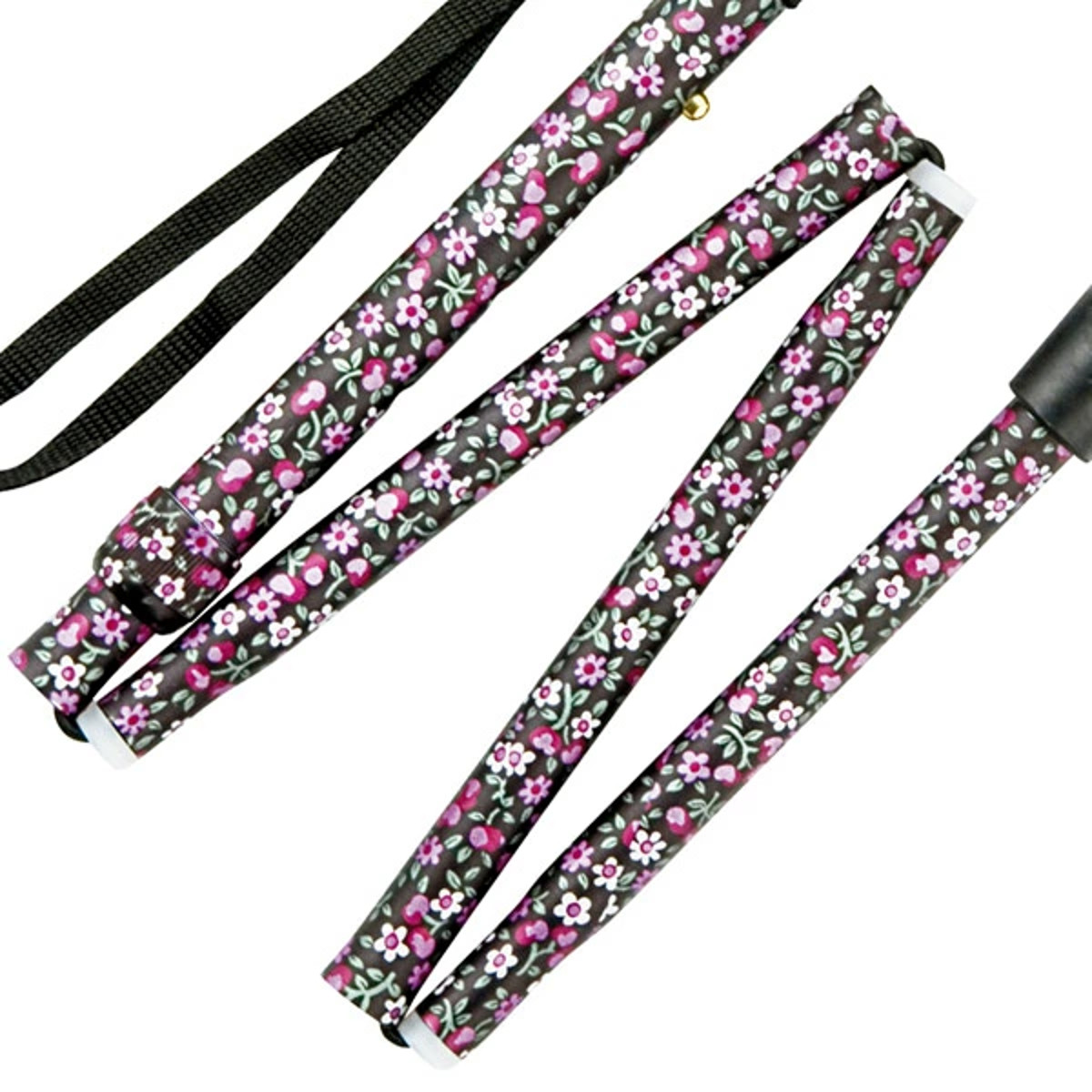 杖 折りたたみ 軽量 女性 おしゃれ ステッキ 花柄 アルミ製 ( つえ ツエ 折り畳み 介護 伸縮 歩行補助 外出 歩行関連用品 福祉 歩行関連 散歩 転倒防止 ) 【ブラック】 ブラック