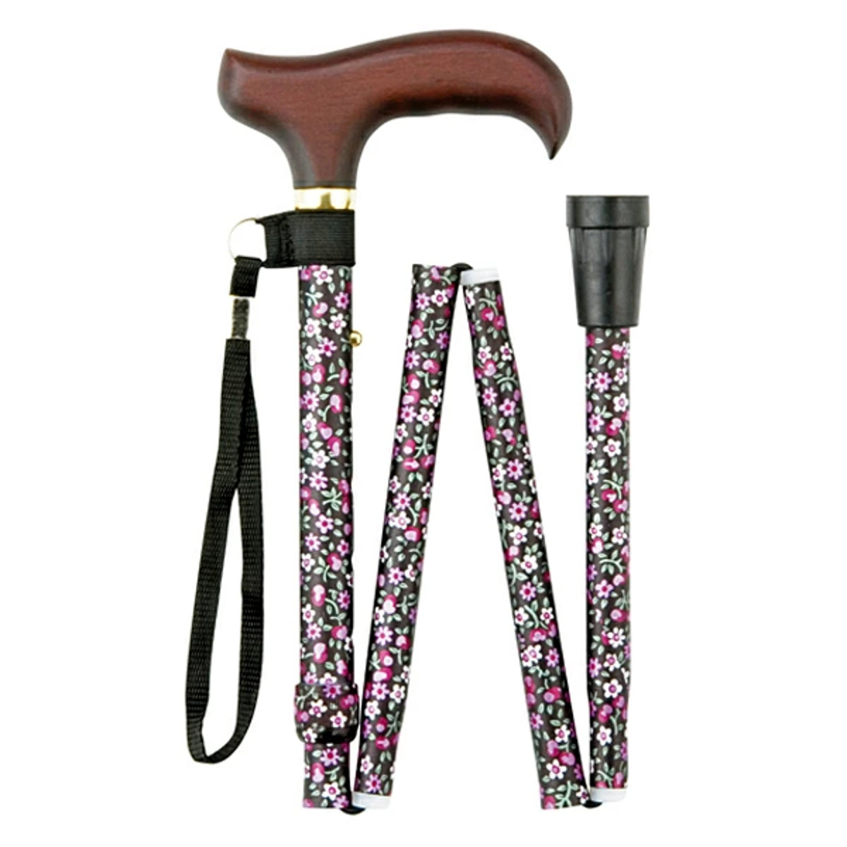 杖 折りたたみ 軽量 女性 おしゃれ ステッキ 花柄 アルミ製 ( つえ ツエ 折り畳み 介護 伸縮 歩行補助 外出 歩行関連用品 福祉 歩行関連 散歩 転倒防止 ) 【ブラック】 ブラック