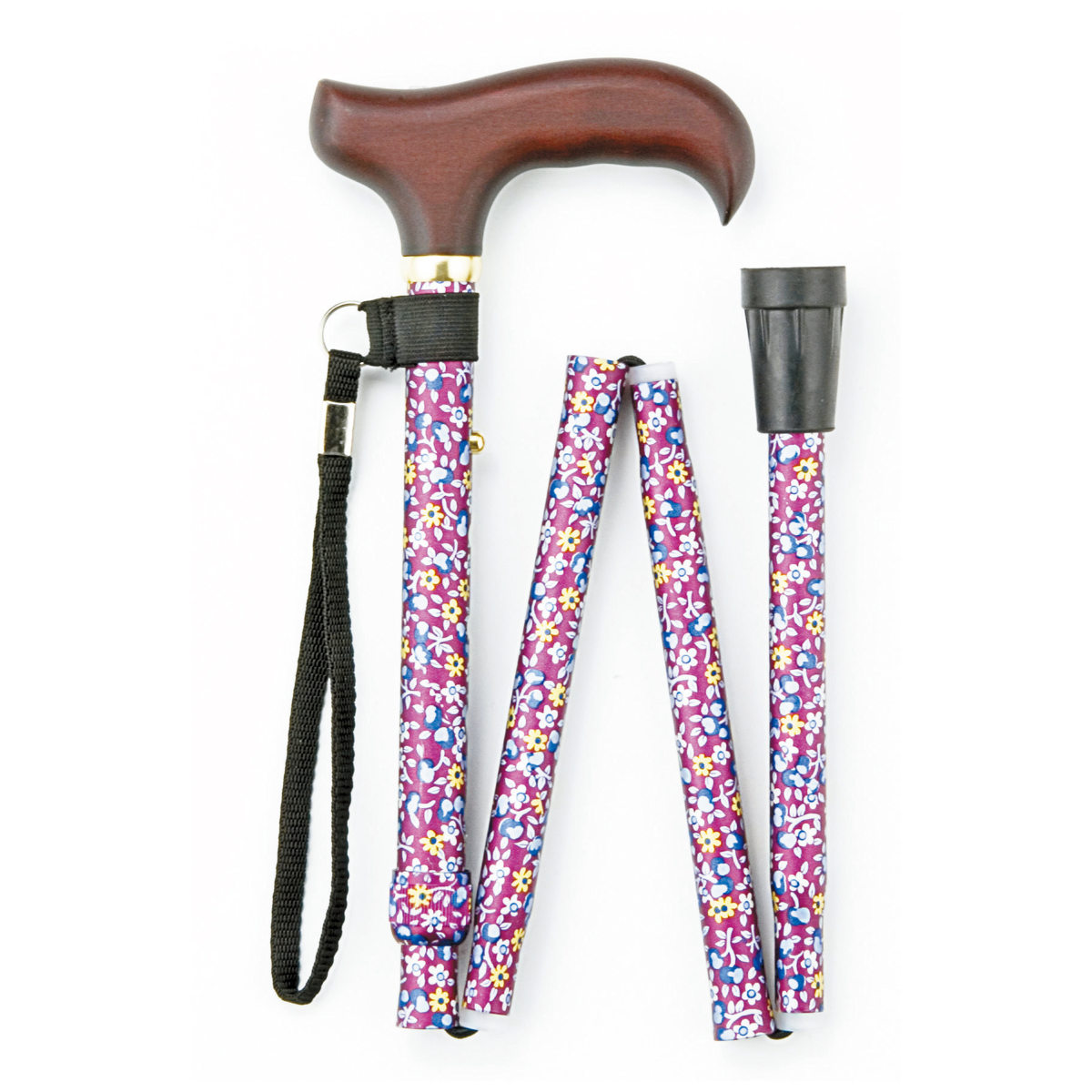 杖 折りたたみ 軽量 女性 おしゃれ ステッキ 花柄 アルミ製 ( つえ ツエ 折り畳み 介護 伸縮 歩行補助 外出 歩行関連用品 福祉 歩行関連 散歩 転倒防止 ) 【ブラック】 ブラック