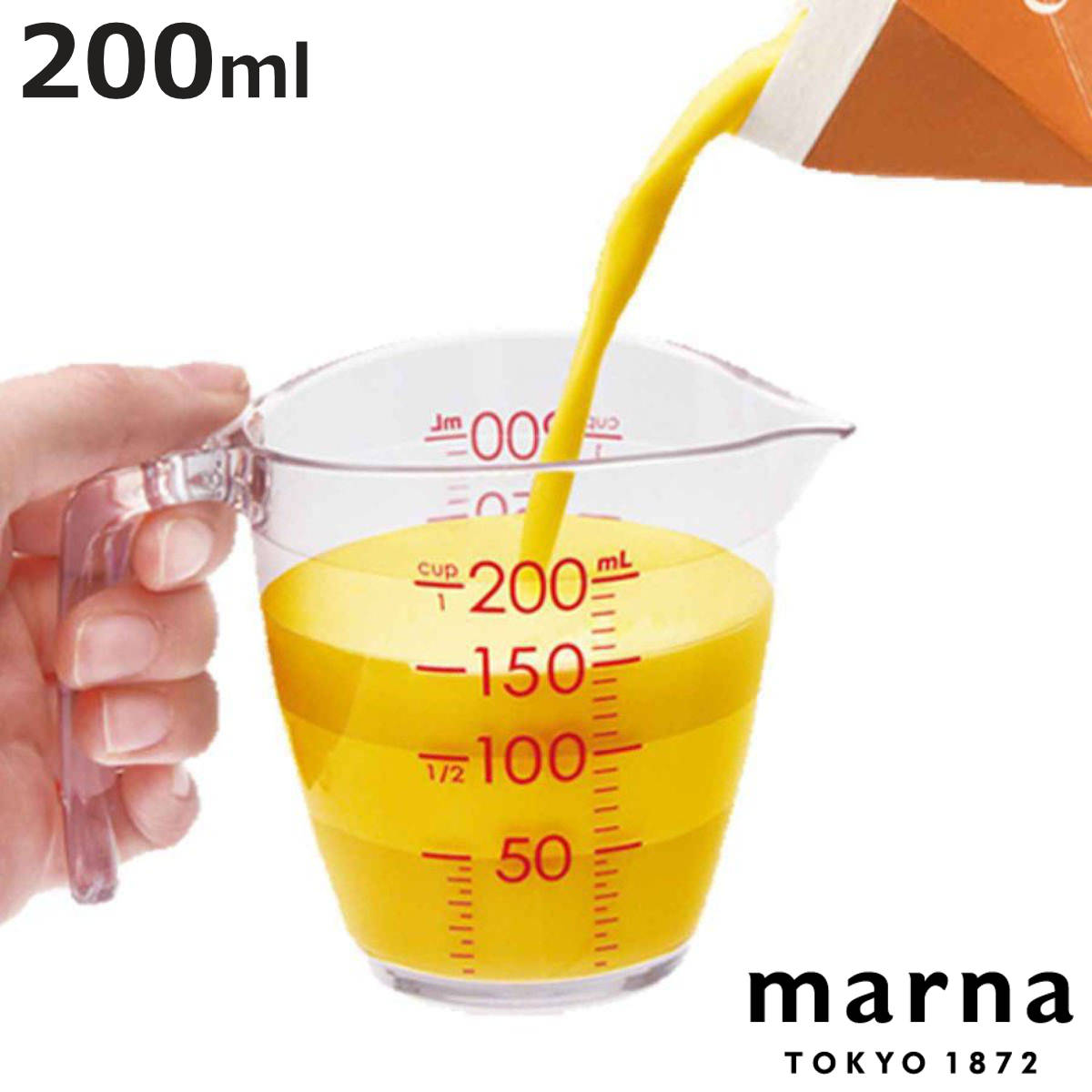 MARNA メジャーカップ 200ml 目盛りが見やすい計量カップ （ マーナ 計量コップ 計量器具 食洗機対応 キッチンツール 製菓道具 下ごしら