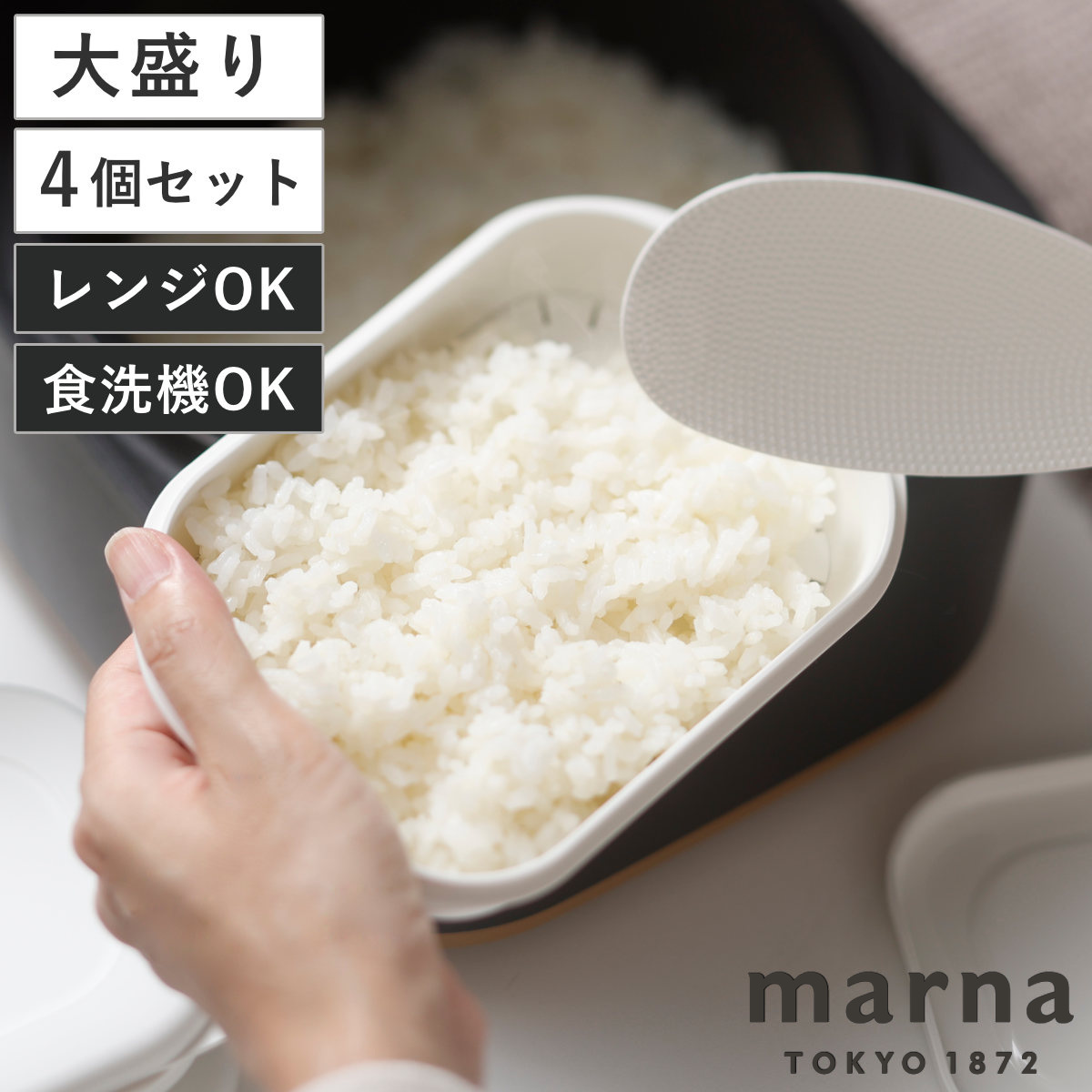 marna マーナ 極 冷凍ごはん容器 大 K784 4個セット （ 保存容器 冷凍ご飯保存容器 大盛り 大 冷凍 プラスチック 食洗機対応 電子レンジ対応 ごはん容器 ご飯容器 ご飯 ごはん 容器 パック 保存 冷凍ご飯容器 冷凍ごはん容器 ）