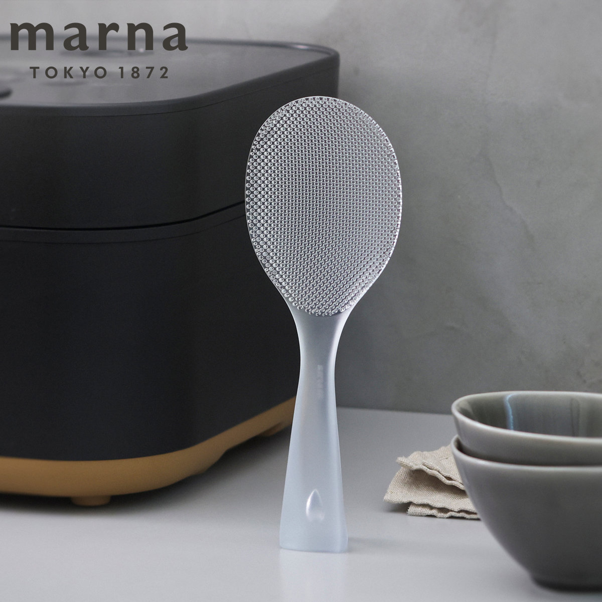 marna マーナ 立つしゃもじプレミアム クリア K825CL （ しゃもじ くっつかない 握りやすい 食洗機対応 立つ 自立 日本製 スタンドしゃもじ 自立しゃもじ よそいやすい キッチン用品 キッチンツール 調理道具 ご飯 ごはん 杓文字 ）